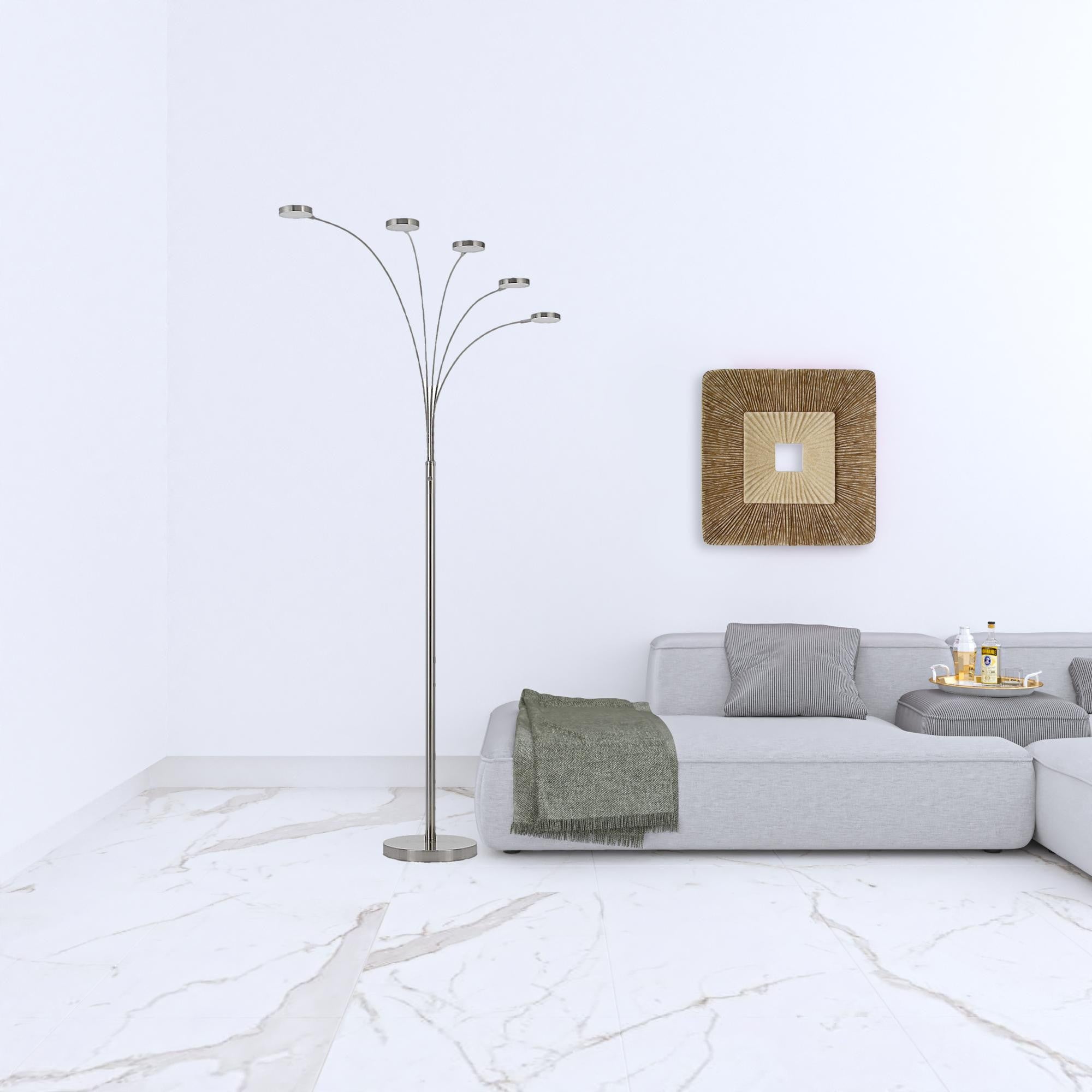 82" Nickel Five Light Led Arc Floor Lamp-1