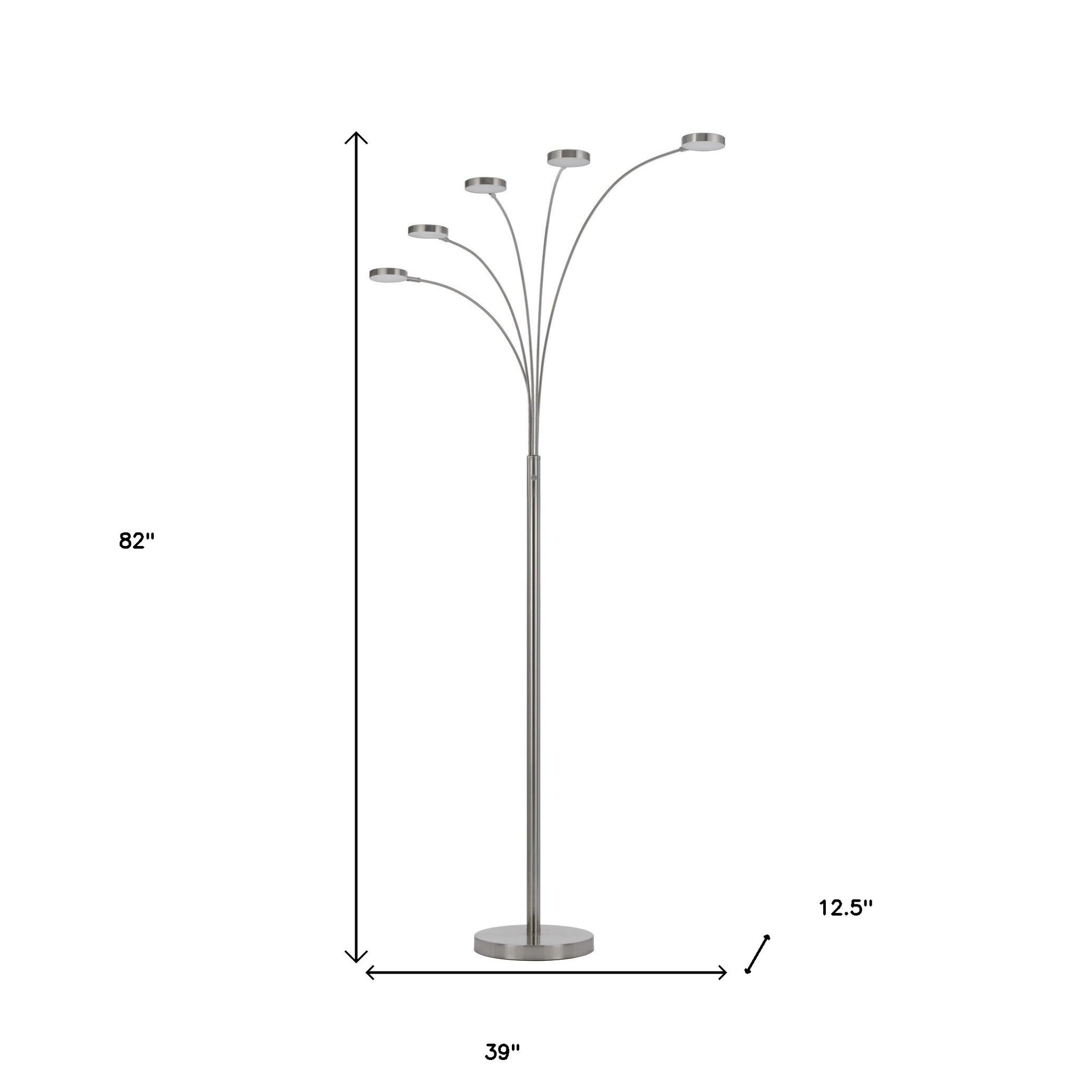 82" Nickel Five Light Led Arc Floor Lamp-5