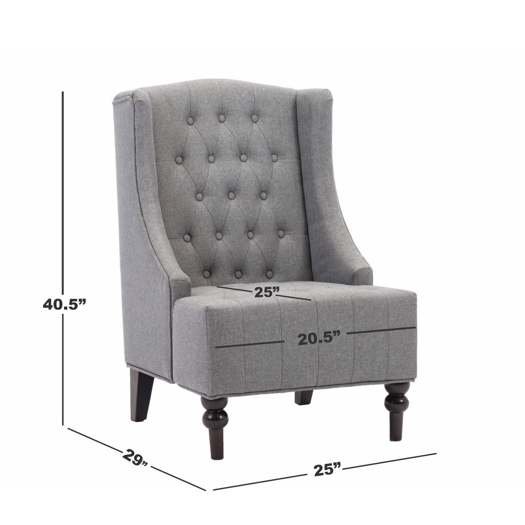 25" Gray And Black Upholstered Wingback Accent Chair-5