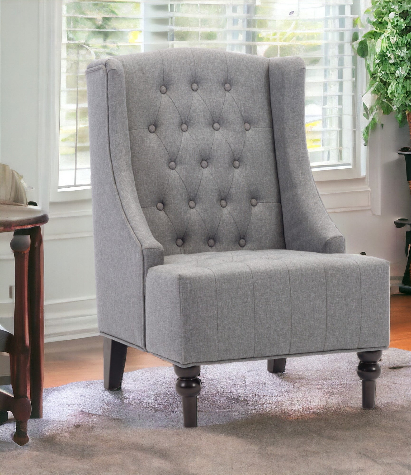 25" Gray And Black Upholstered Wingback Accent Chair-2