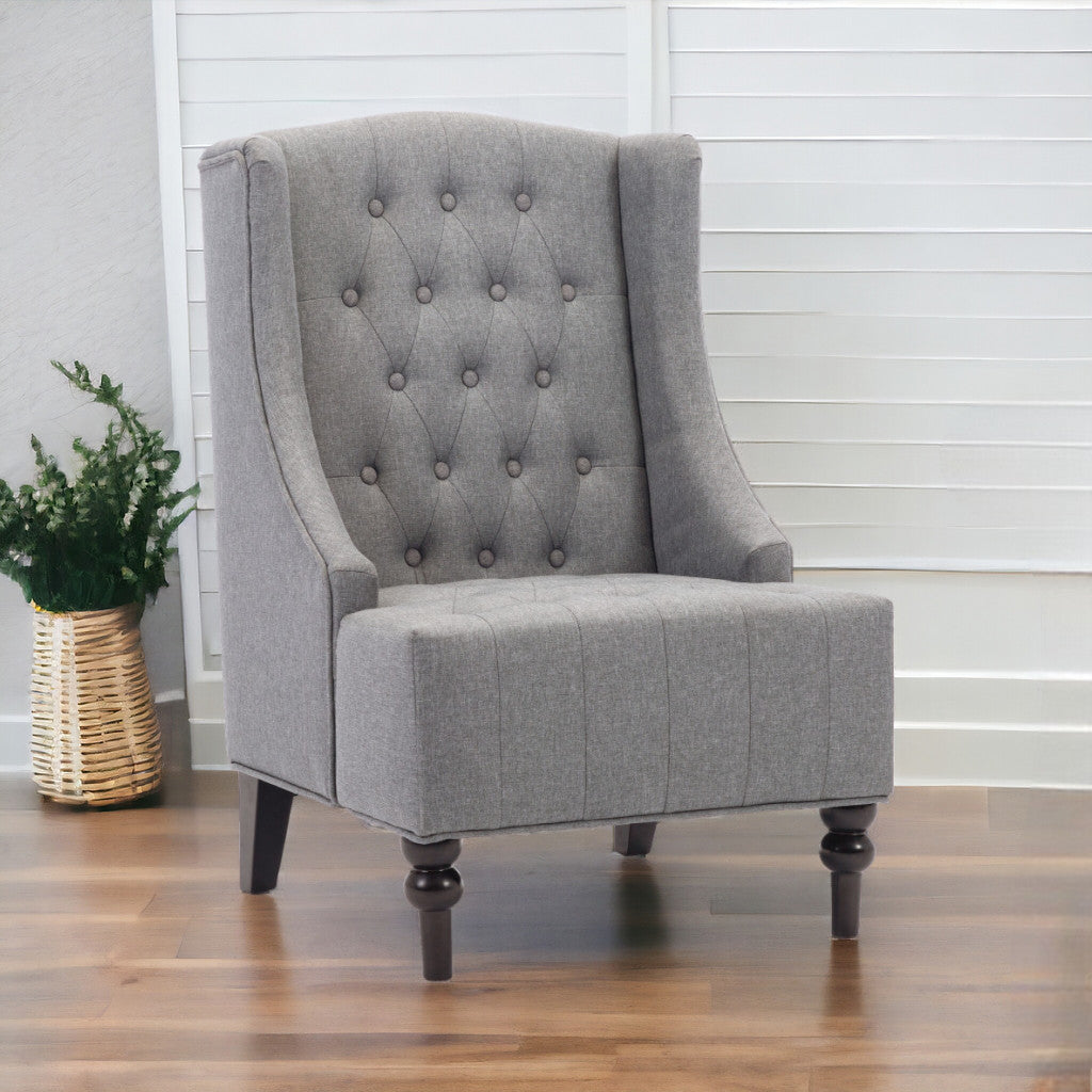 25" Gray And Black Upholstered Wingback Accent Chair-0