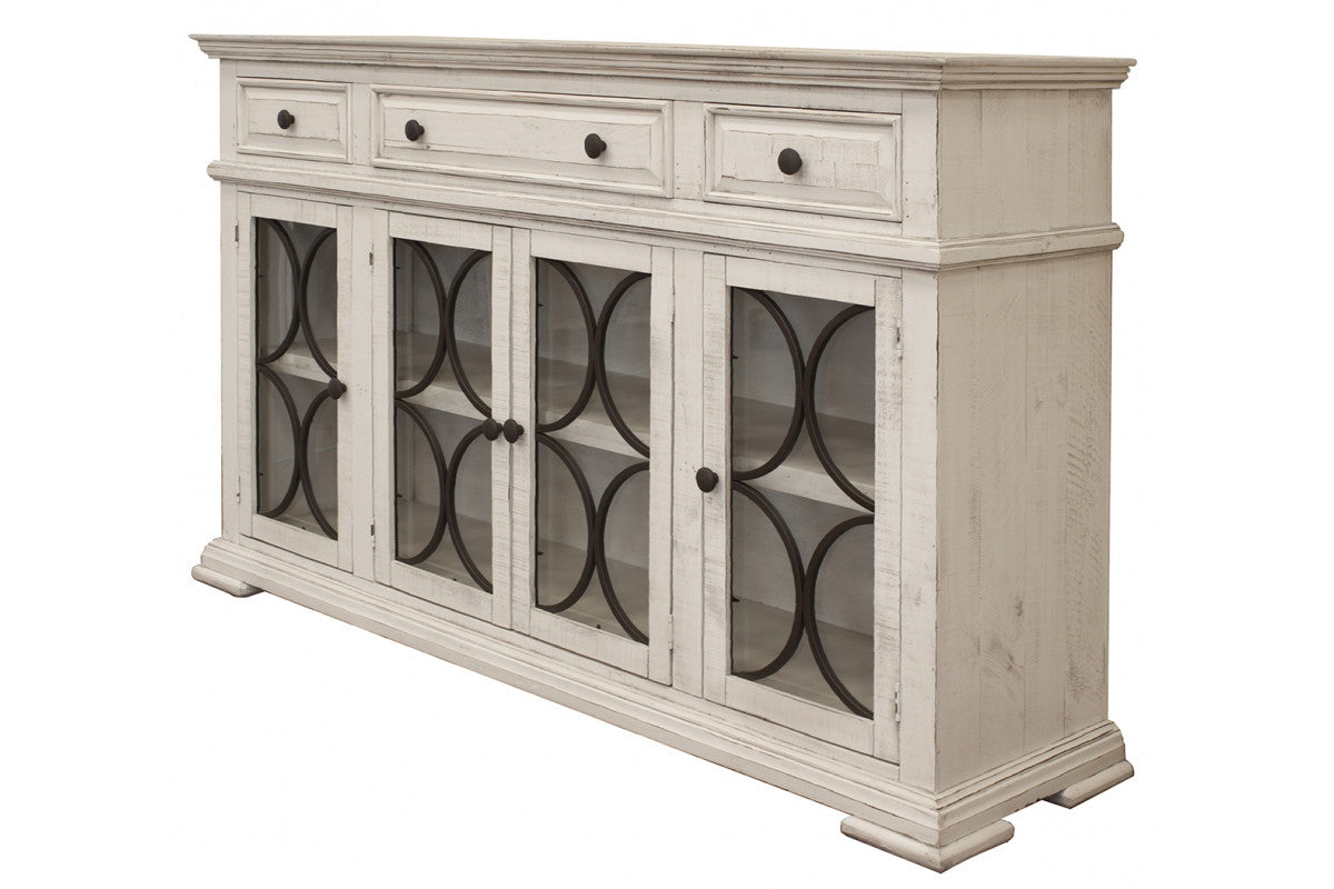 74" Ivory Solid and Manufactured Wood Distressed Credenza-0