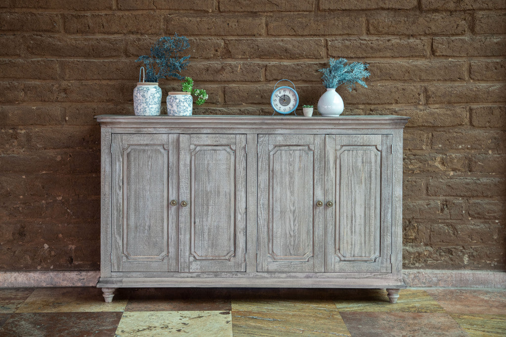 71" Sand Solid and Manufactured Wood Distressed Credenza-3