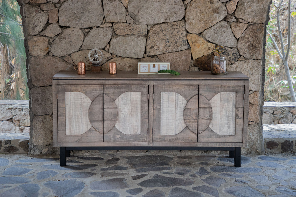 69" Gray Solid and Manufactured Wood Distressed Credenza-3