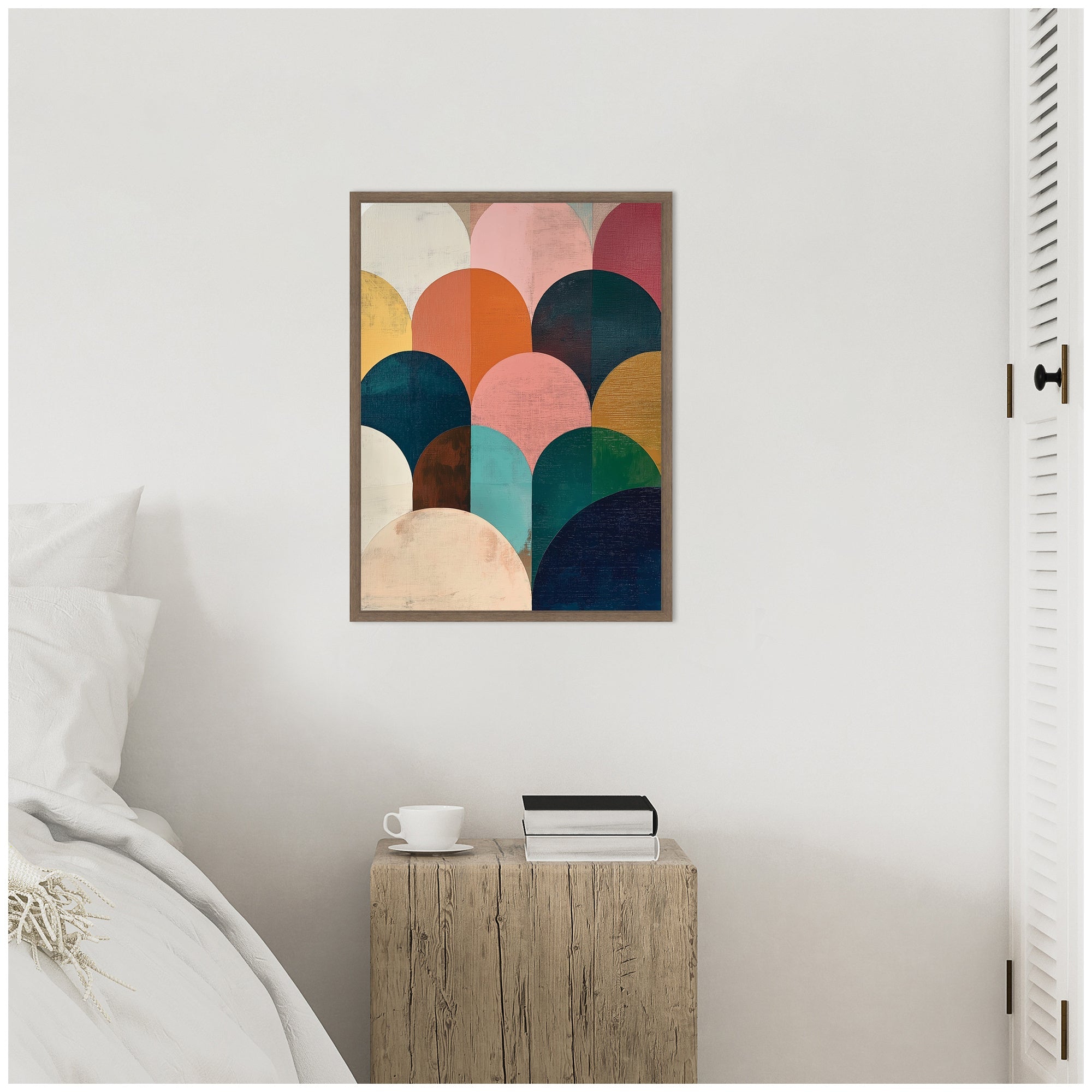 Sylvie Minimalist Geometric Abstract Jewel Tone Framed Canvas by The Creative Bunch Studio