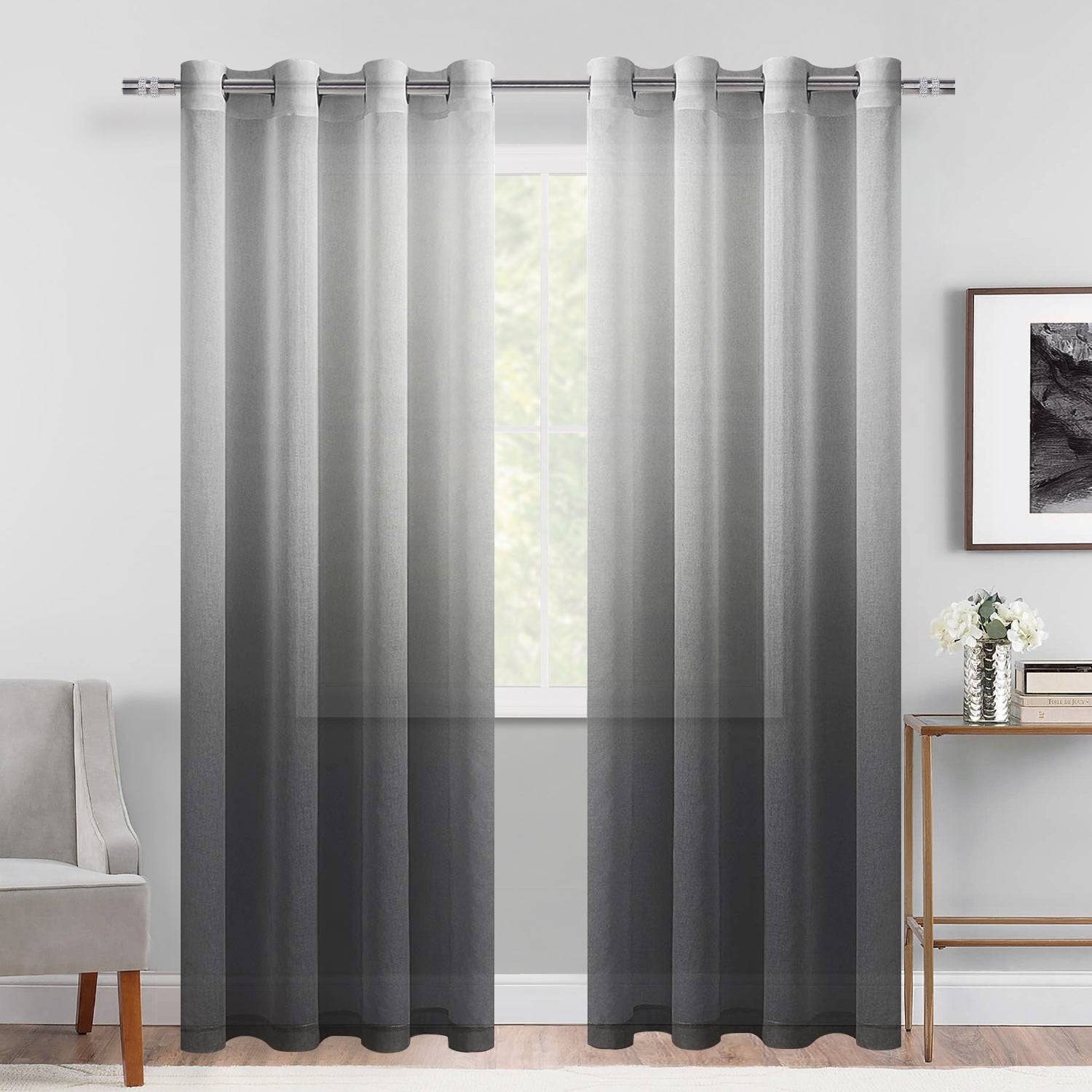 DWCN Faux Linen Ombre Sheer Curtains, Set of 2 Panels-11