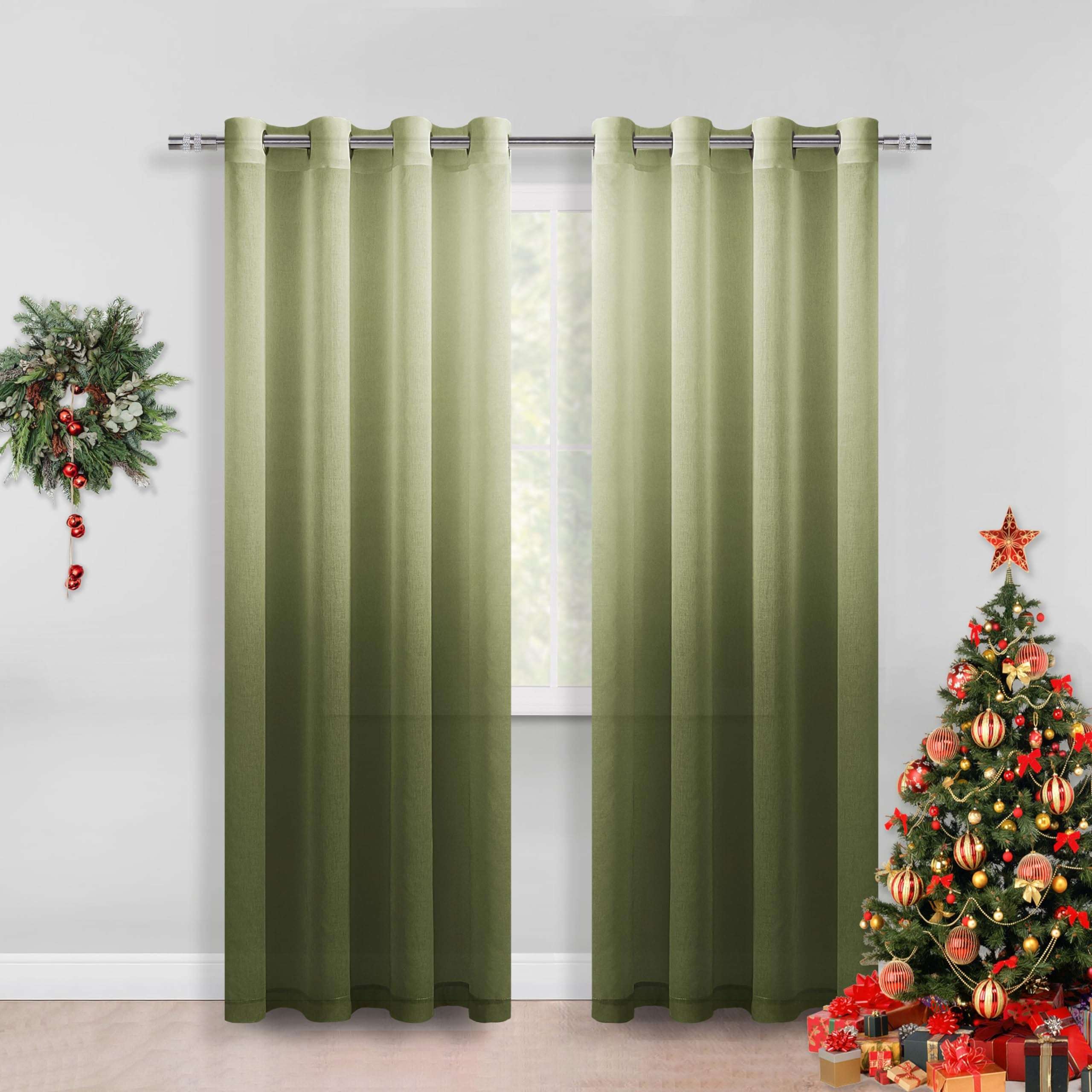 DWCN Faux Linen Ombre Sheer Curtains, Set of 2 Panels-8