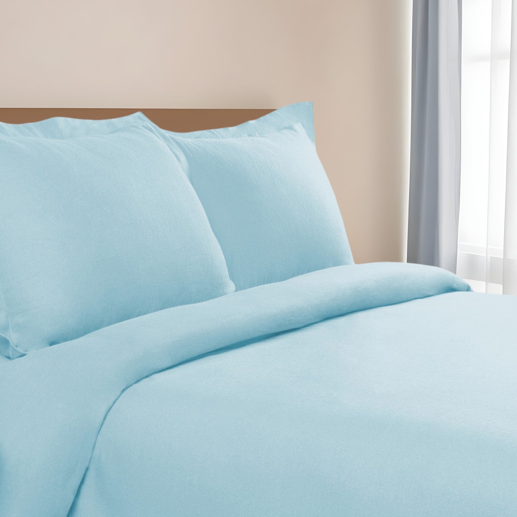 Light Blue King Cotton Blend 0 Thread Count Washable Duvet Cover Set-0