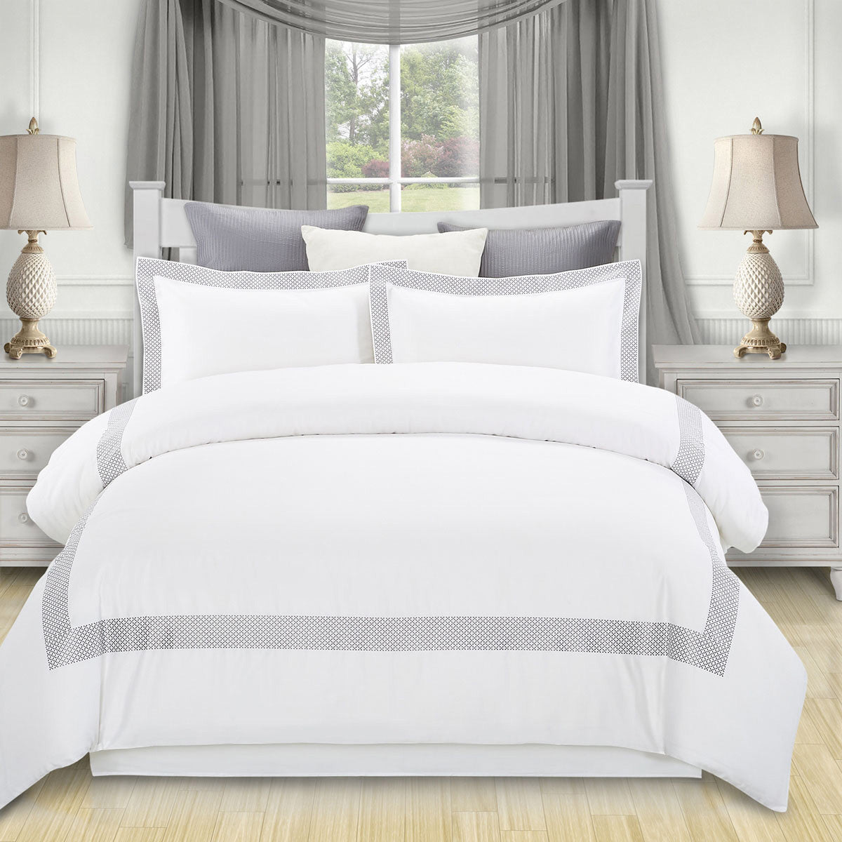 Gray and White Queen 100% Cotton 200 Thread Count Washable Duvet Cover Set-7