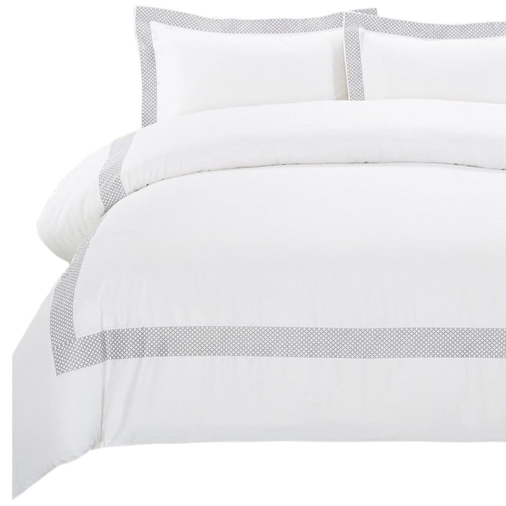 Gray and White Queen 100% Cotton 200 Thread Count Washable Duvet Cover Set-4