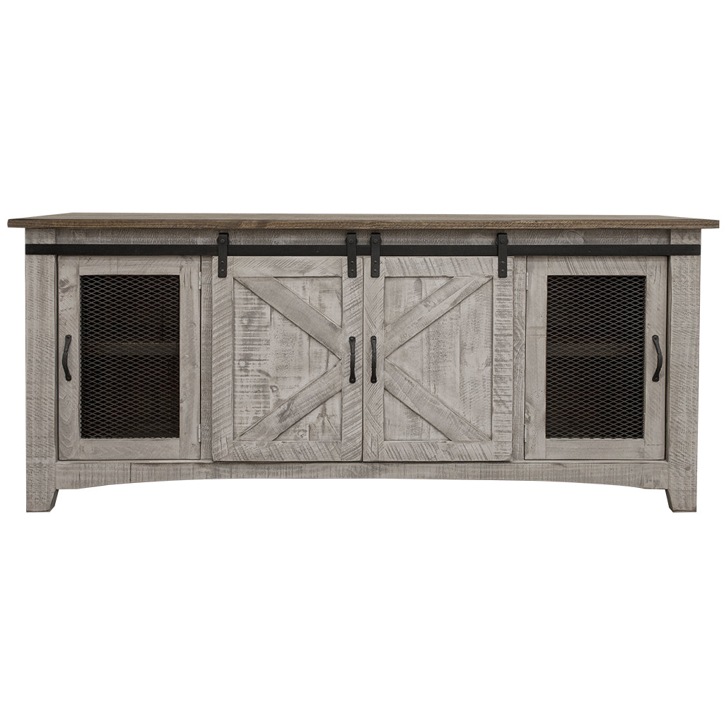 79" Gray Solid Wood Cabinet Enclosed Storage Distressed TV Stand-0