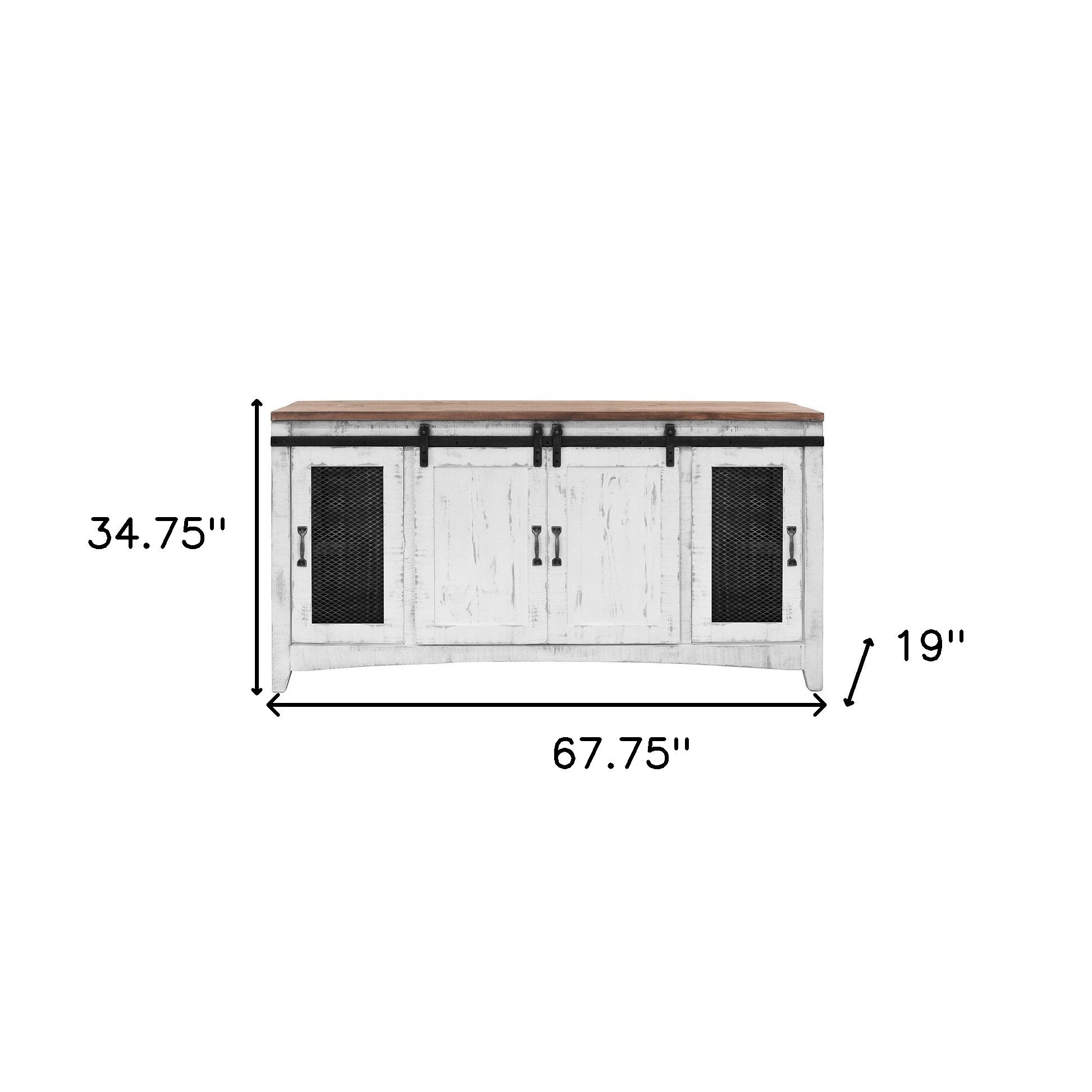 68" White Solid Wood Cabinet Enclosed Storage Distressed TV Stand-4