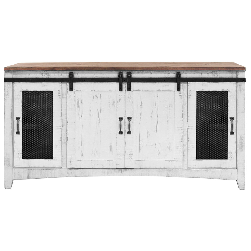 68" White Solid Wood Cabinet Enclosed Storage Distressed TV Stand-2