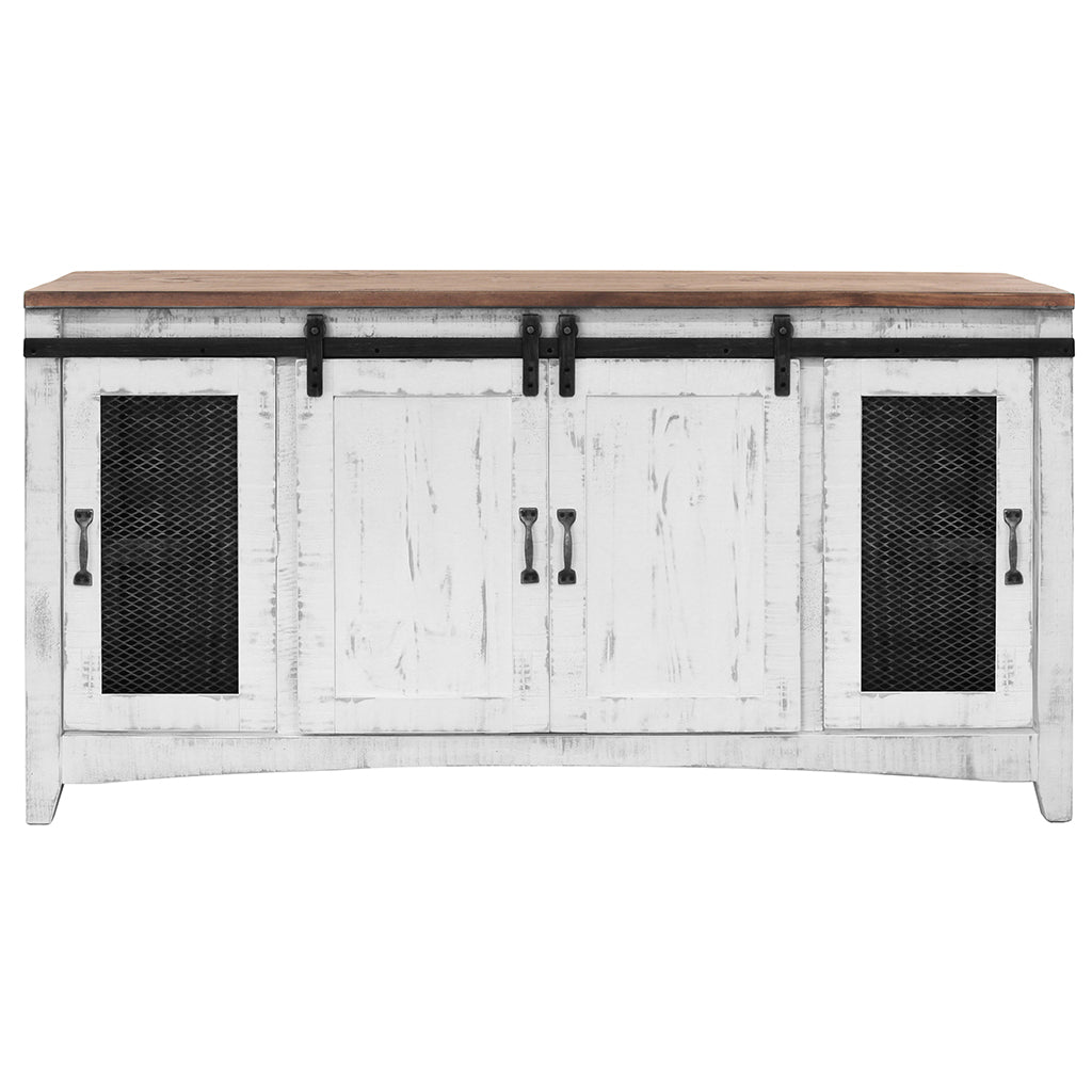 68" White Solid Wood Cabinet Enclosed Storage Distressed TV Stand-0