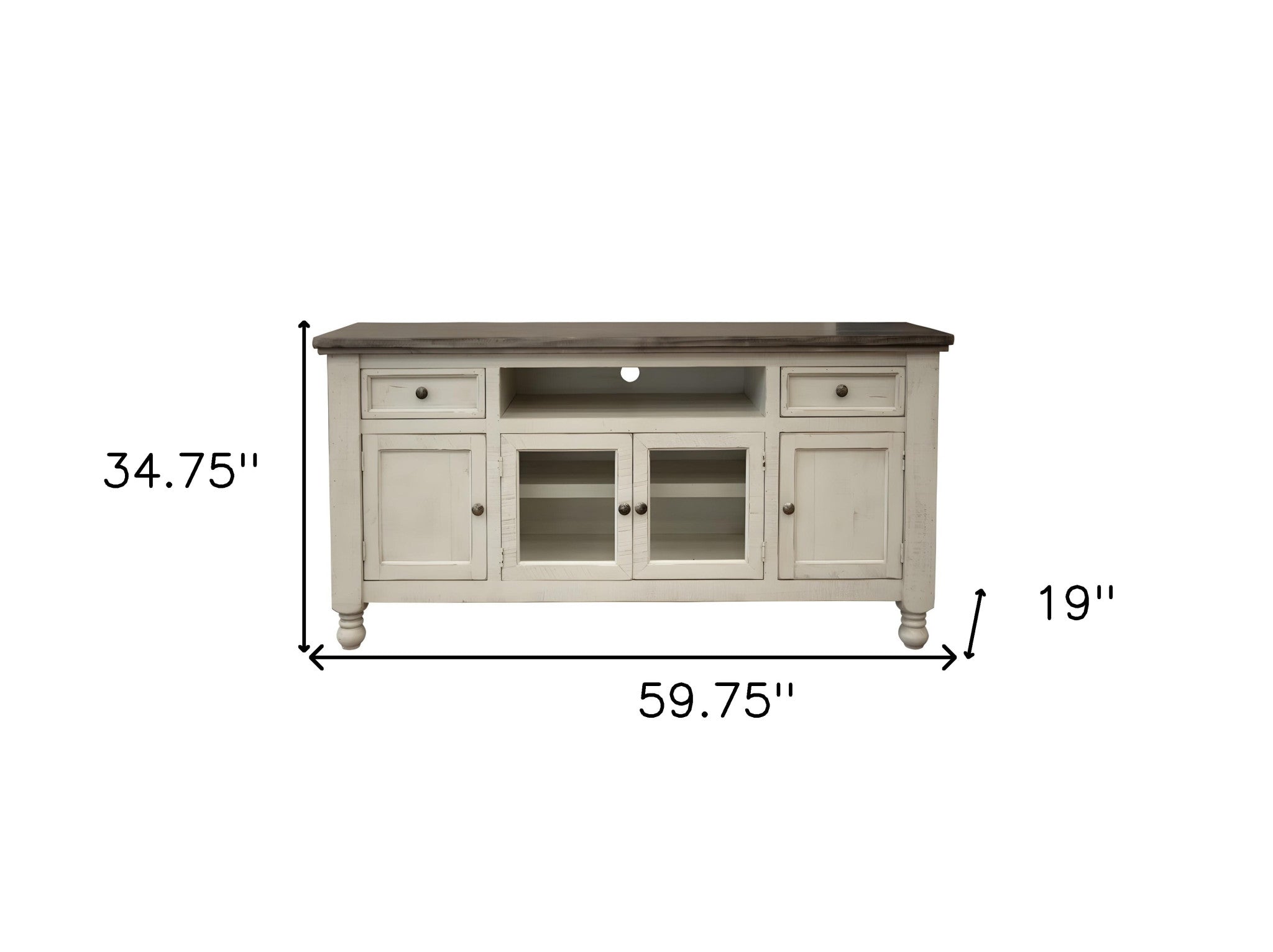 60" Ivory Solid Wood Open shelving Distressed TV Stand-5