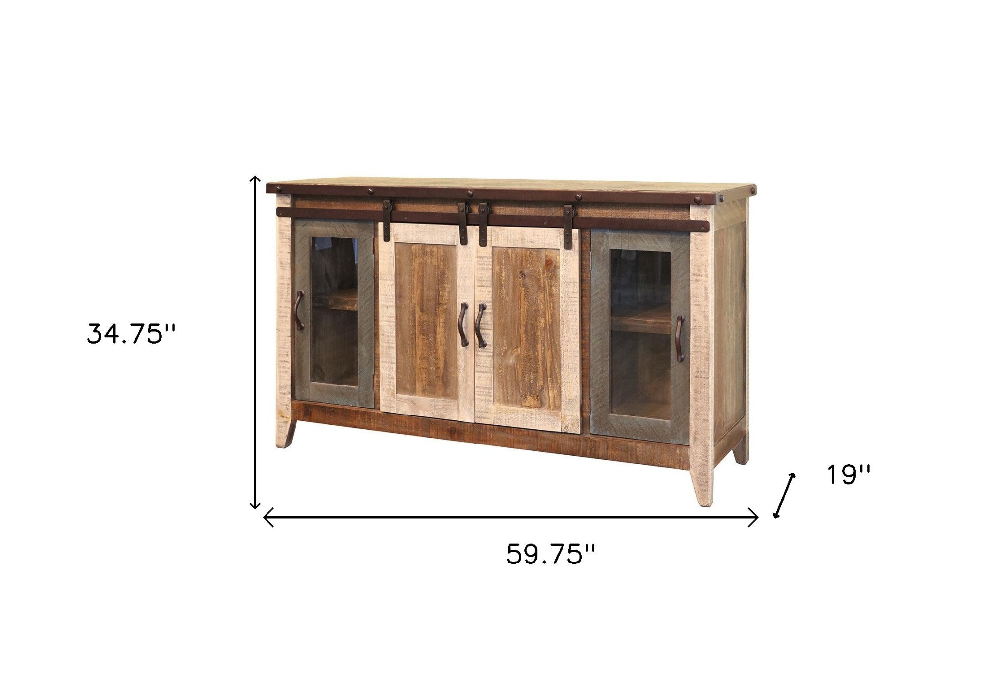 60" Brown Solid Wood Cabinet Enclosed Storage Distressed TV Stand-5