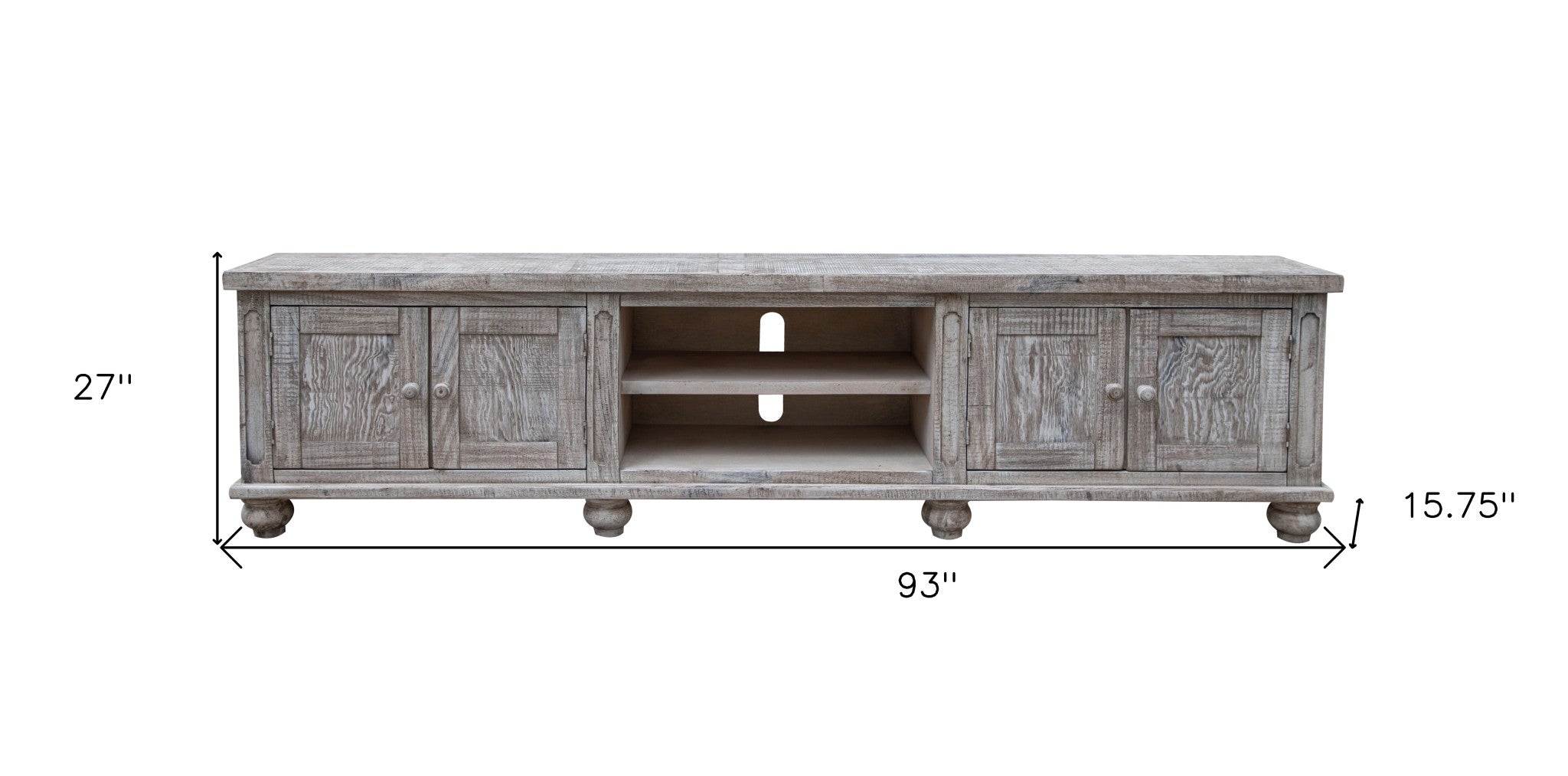 93" Desert Sand Solid Wood Cabinet Enclosed Storage Distressed TV Stand-5