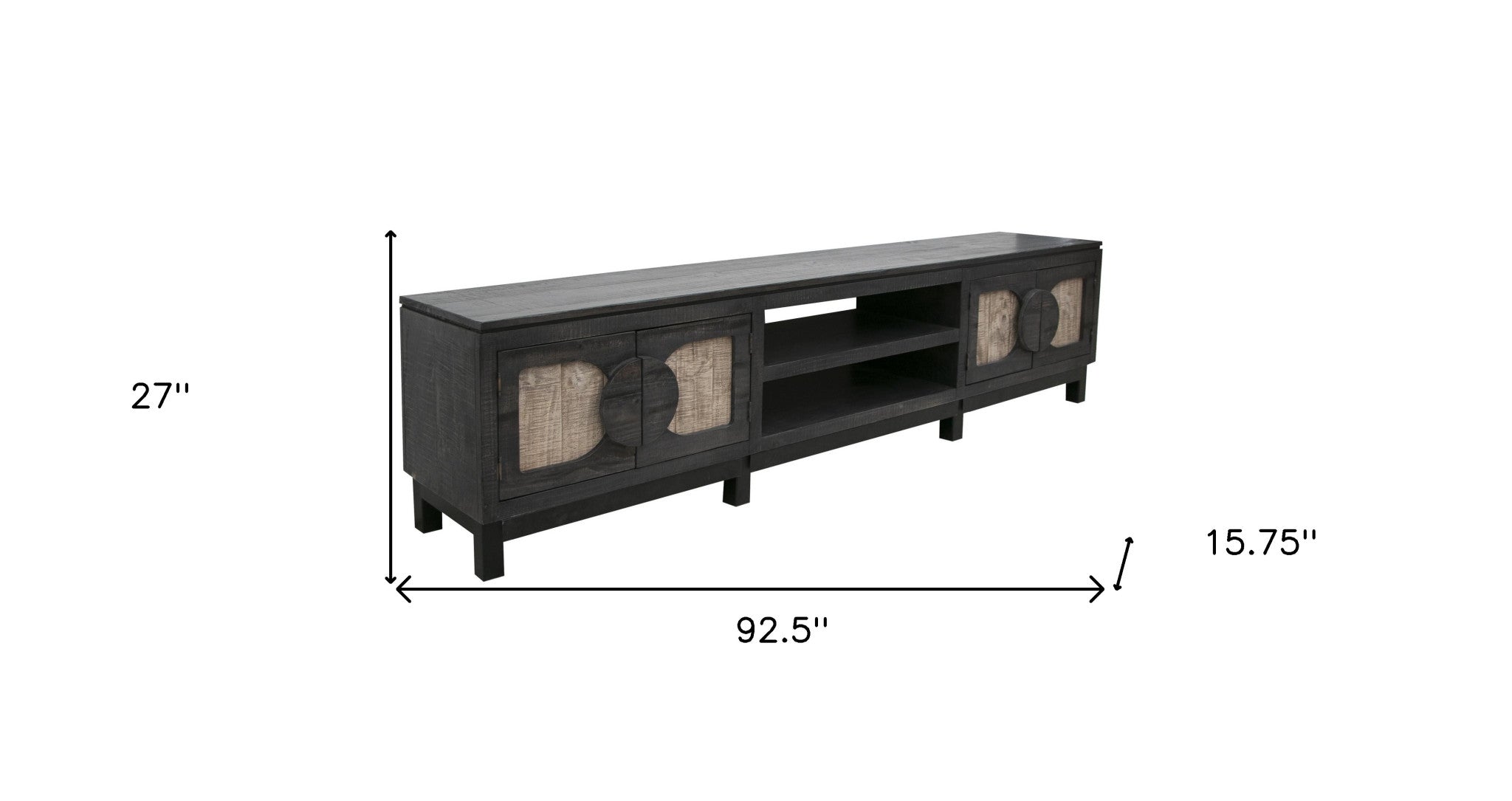 93" Black Solid Wood Cabinet Enclosed Storage Distressed TV Stand-4