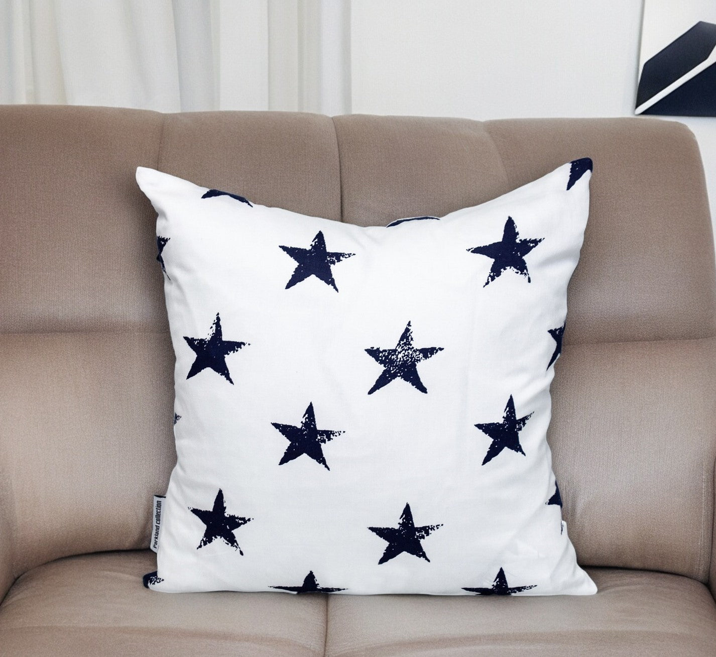 16" White and Blue Star Cotton Throw Pillow-0