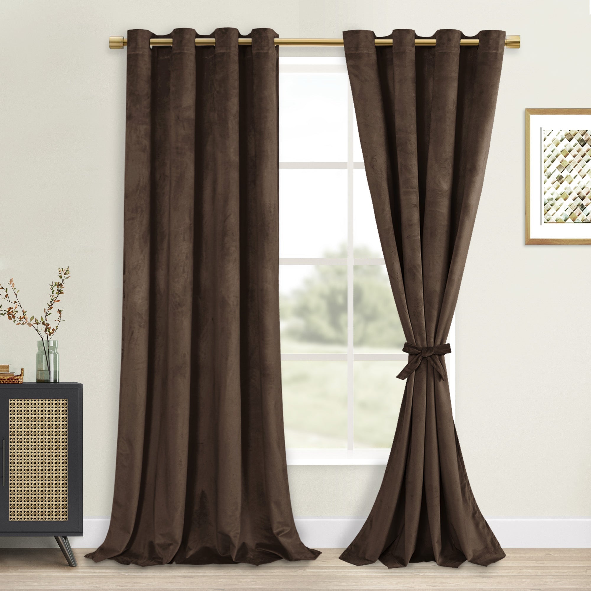 DWCN Velvet Blackout Curtains with Tiebacks, Set of 2 Panels-12