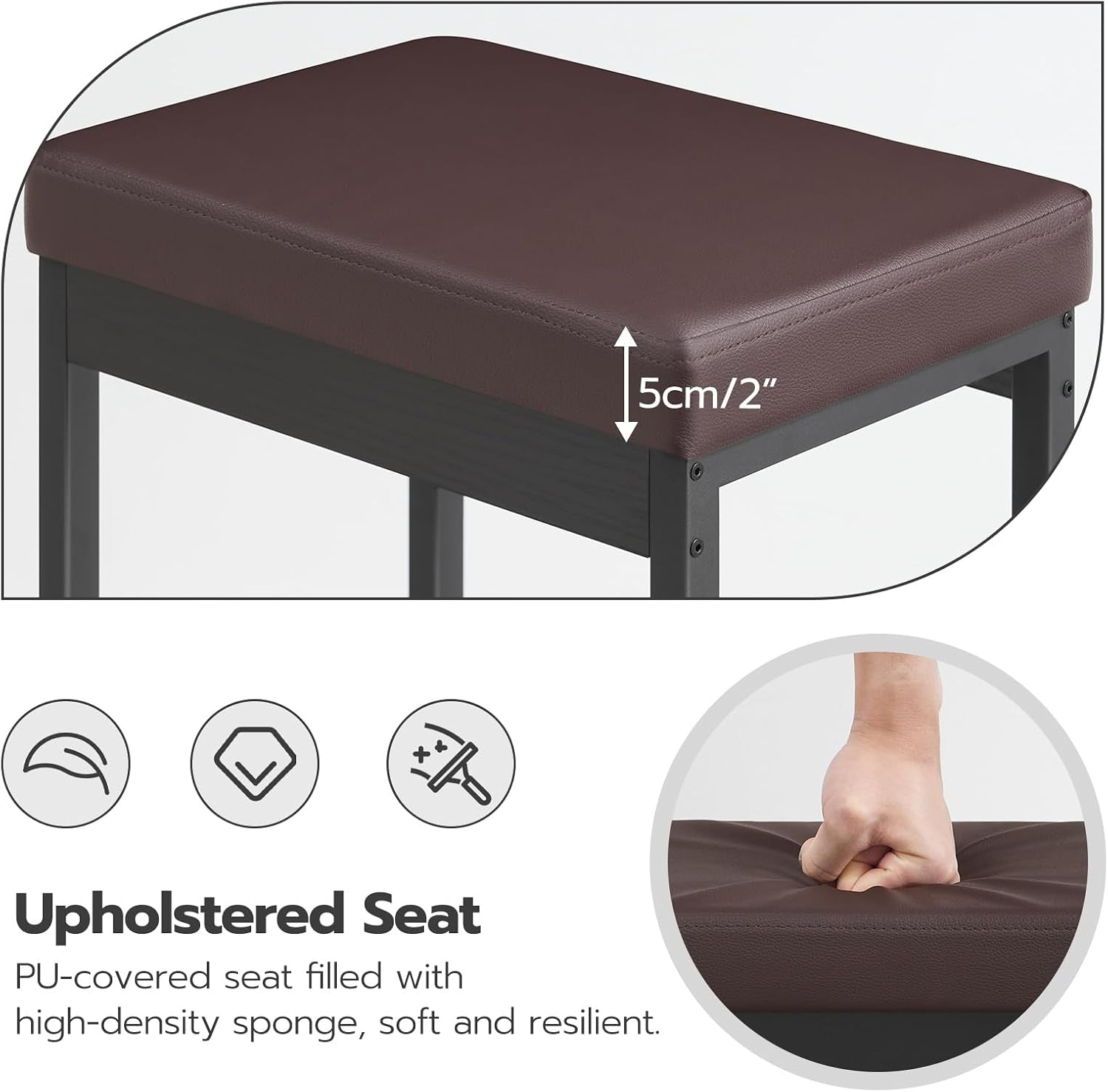 Bar Stools Set Of 2 24.8 Inch Height Black PU Upholstered