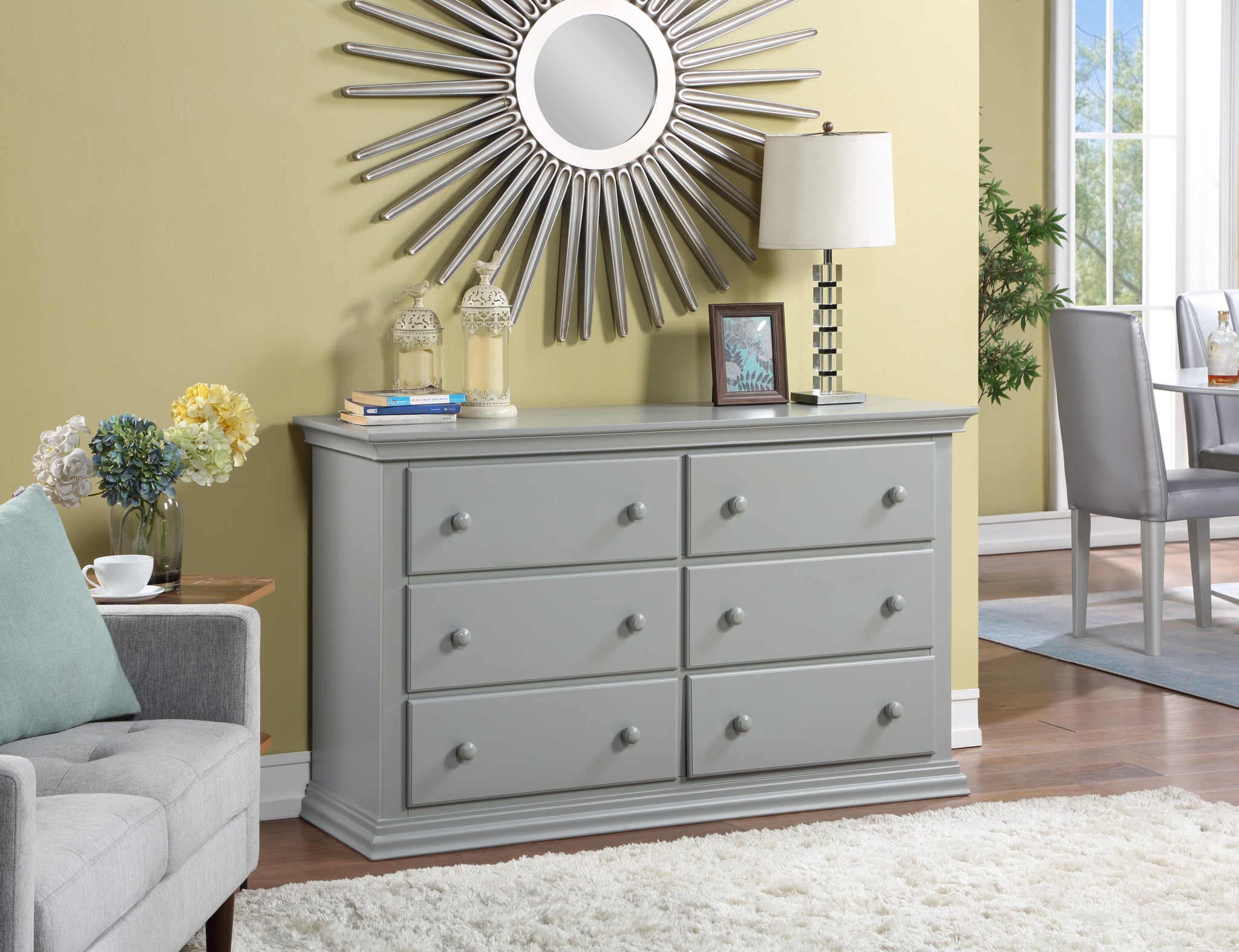 56" Gray Solid and Manufactured Wood Six Drawer Double Dresser-4