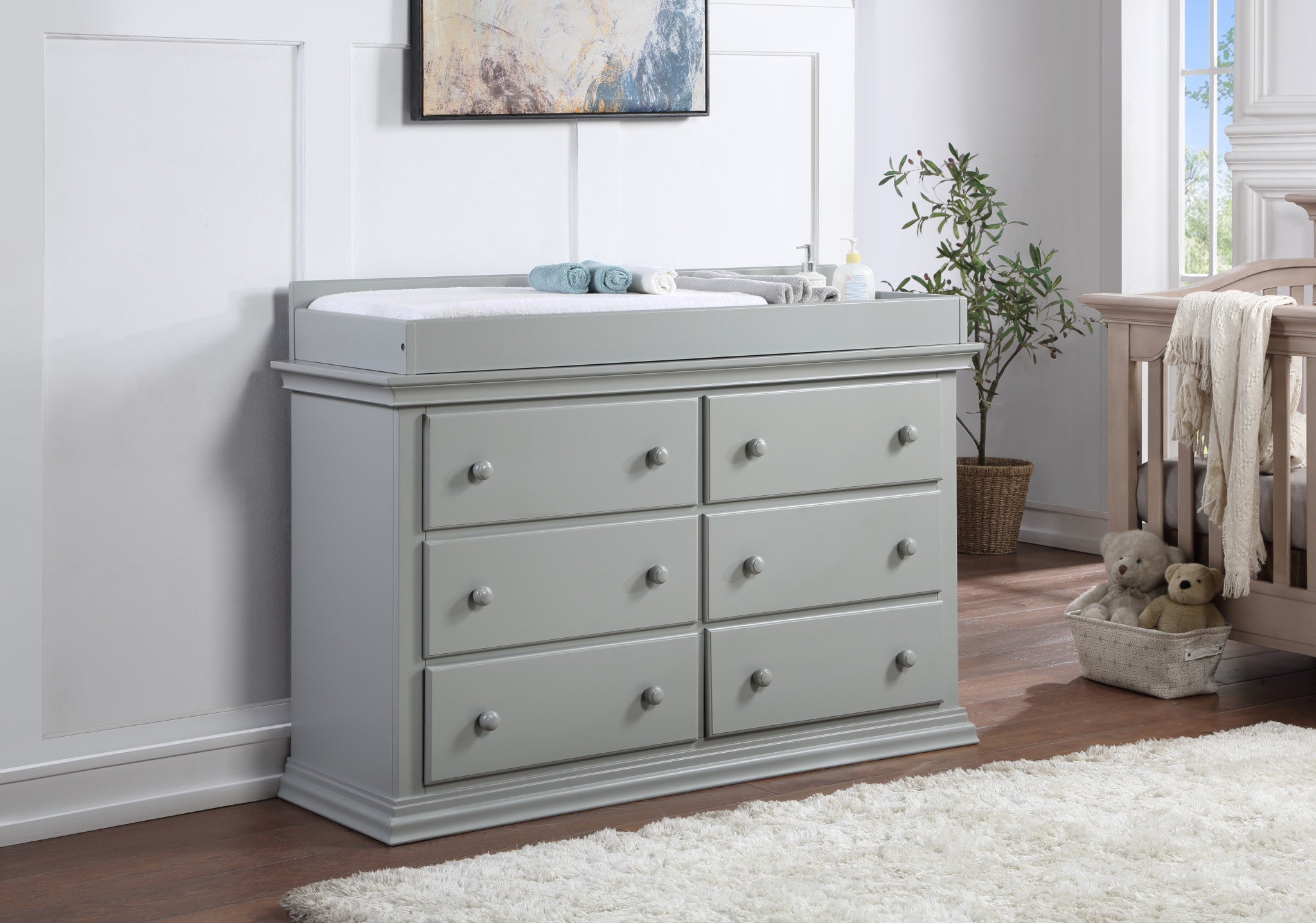 56" Gray Solid and Manufactured Wood Six Drawer Double Dresser-5