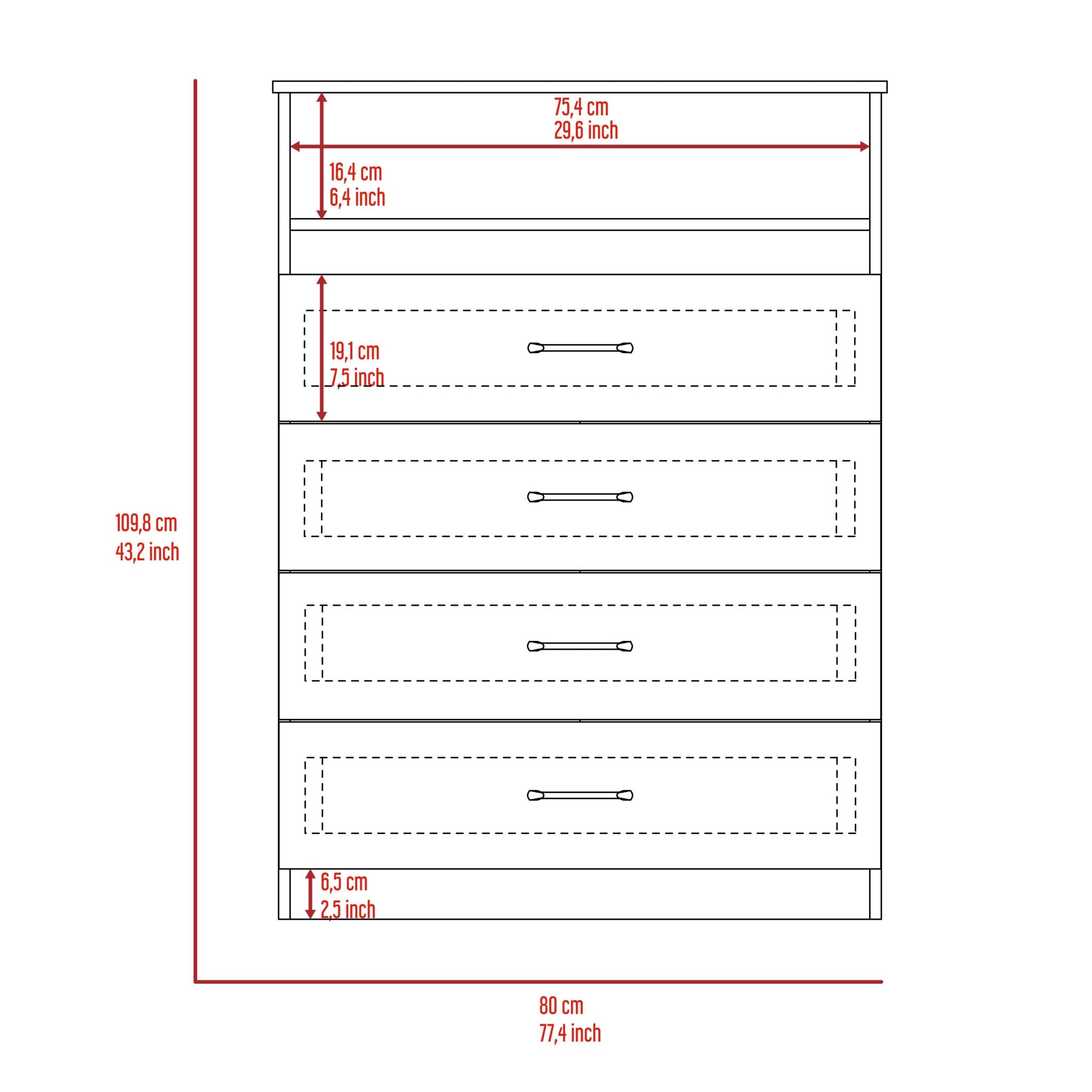 47" White Four Drawer Dresser-7