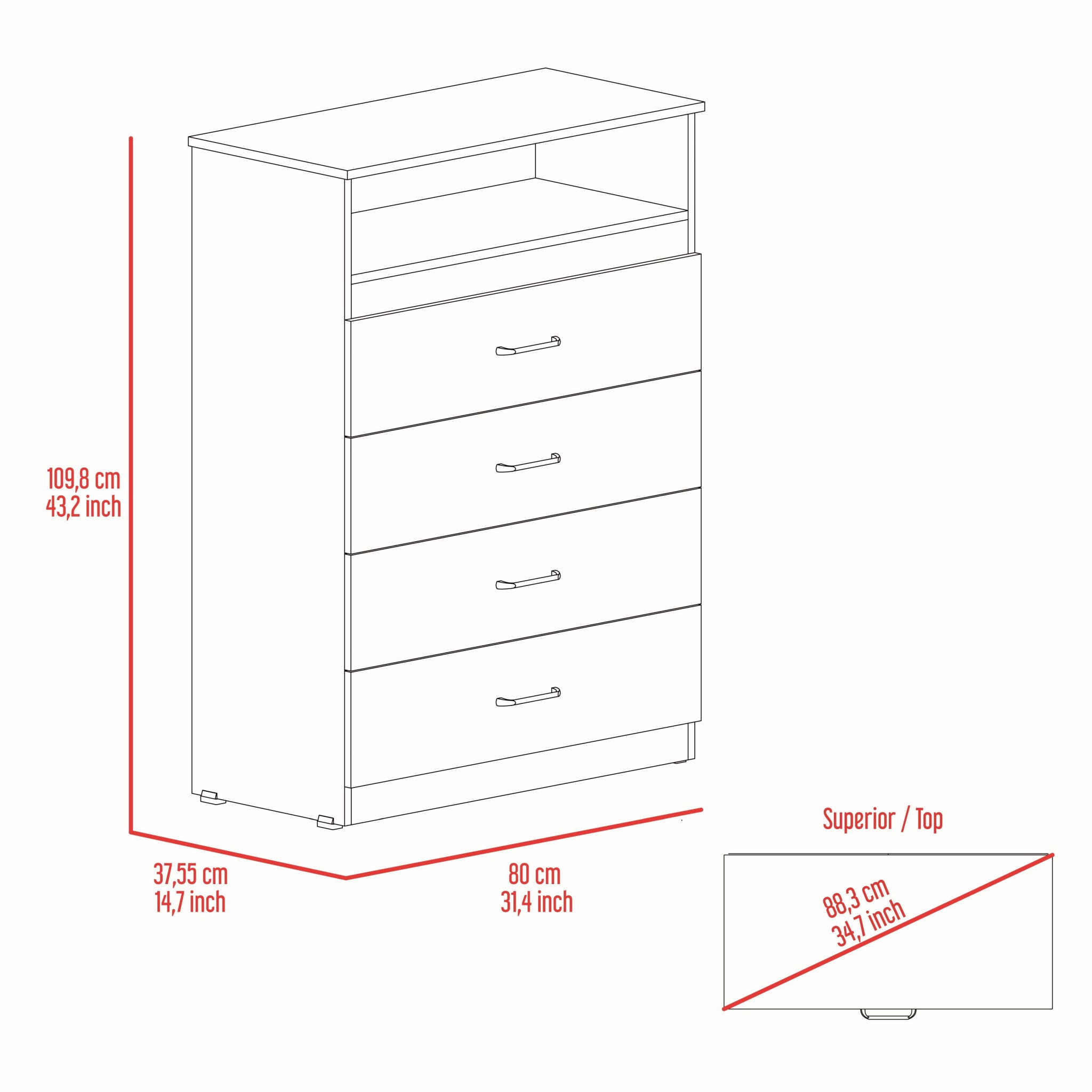 47" White Four Drawer Dresser-8