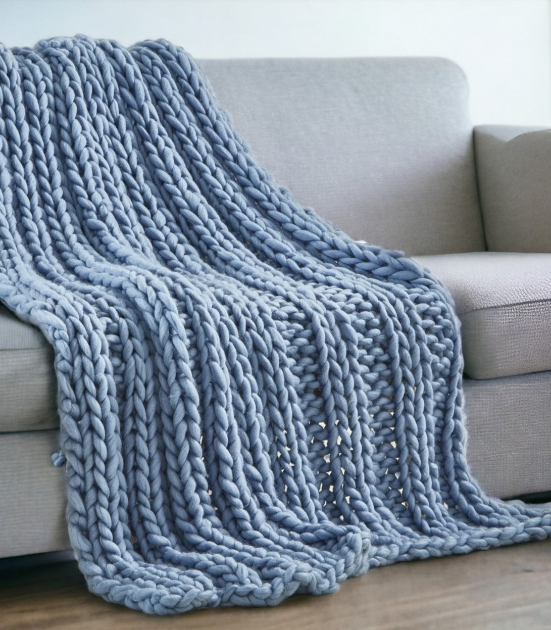 60" X 40" Light Blue Knitted Polyester Throw Blanket-0