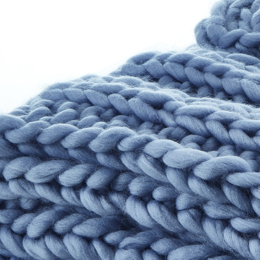 60" X 40" Light Blue Knitted Polyester Throw Blanket-5