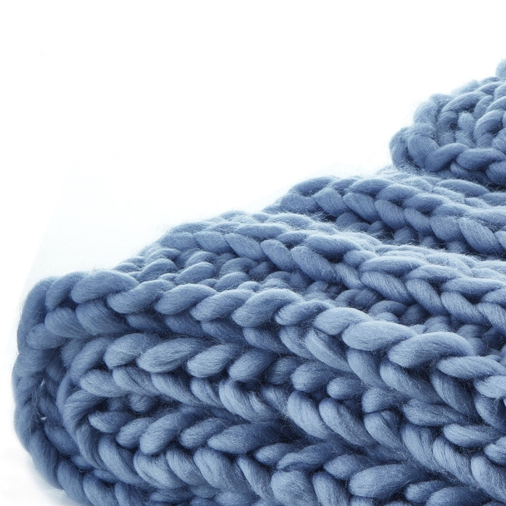 60" X 40" Light Blue Knitted Polyester Throw Blanket-6