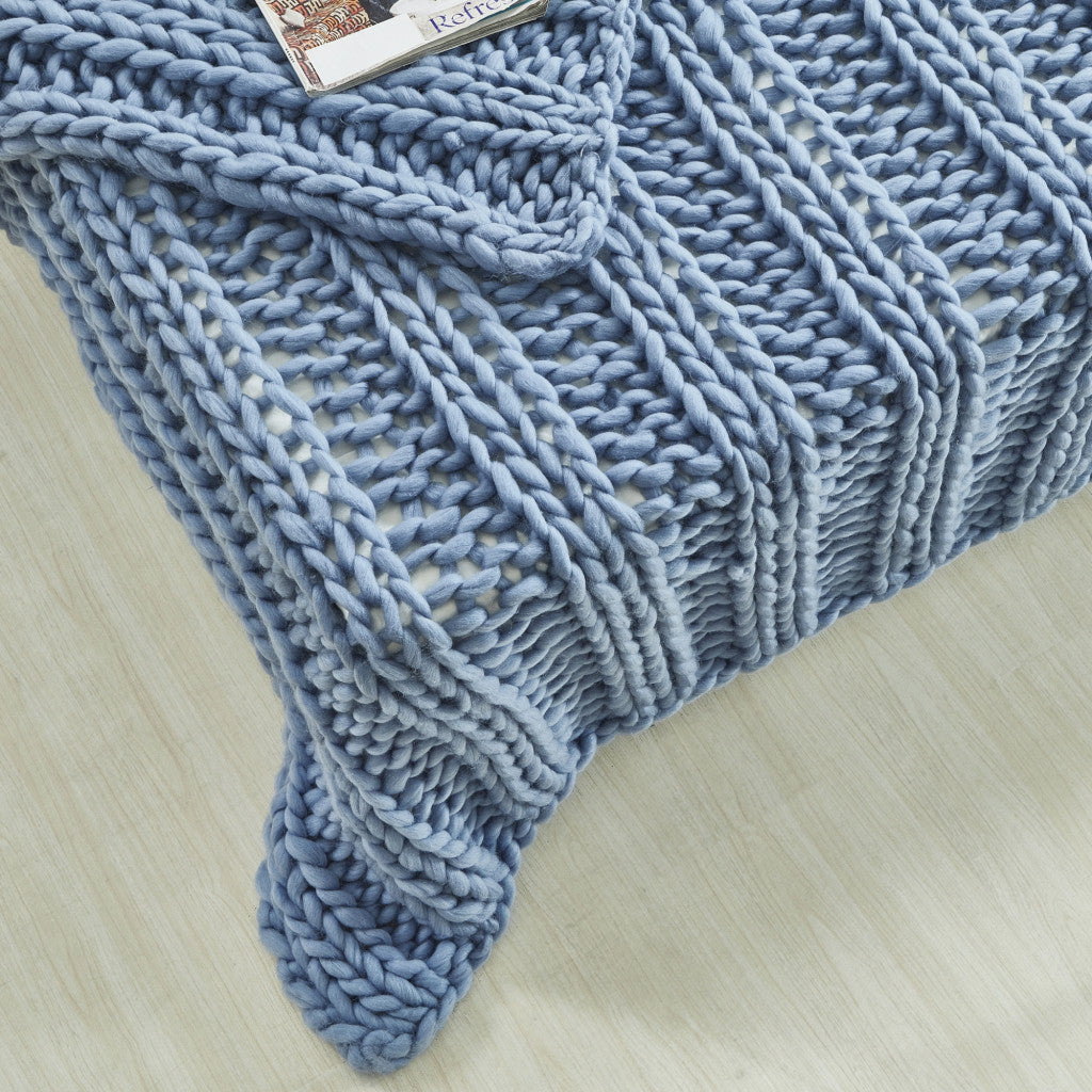 60" X 40" Light Blue Knitted Polyester Throw Blanket-7