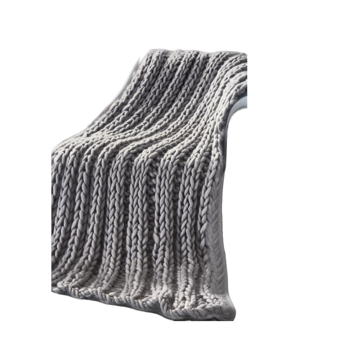 70" X 50" Light Gray Knitted Polyester Throw Blanket-5