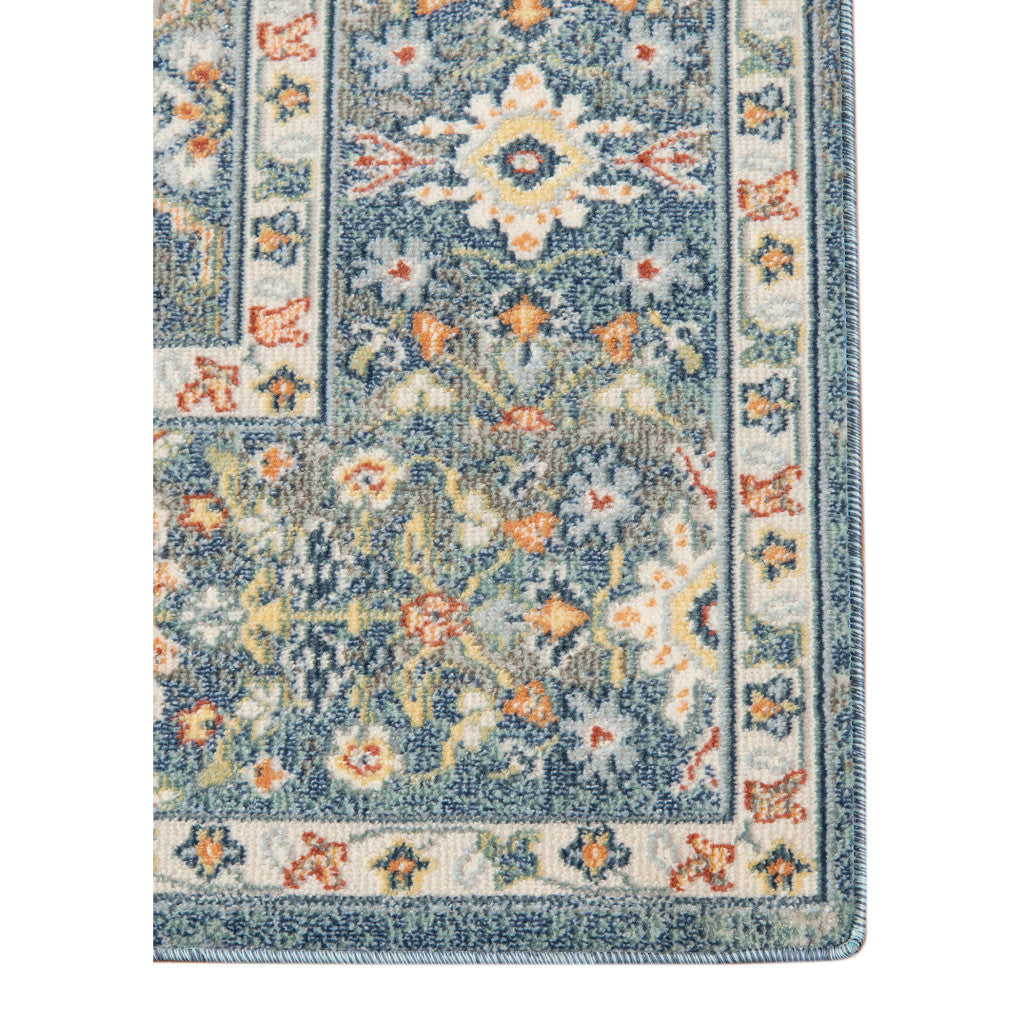 8' X 10' Blue and Orange Floral Medallion Stain Resistant Indoor Outdoor Area Rug-3