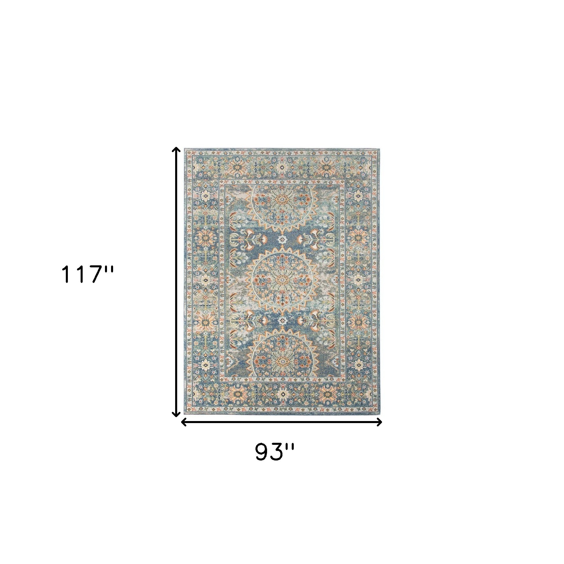 8' X 10' Blue and Orange Floral Medallion Stain Resistant Indoor Outdoor Area Rug-8