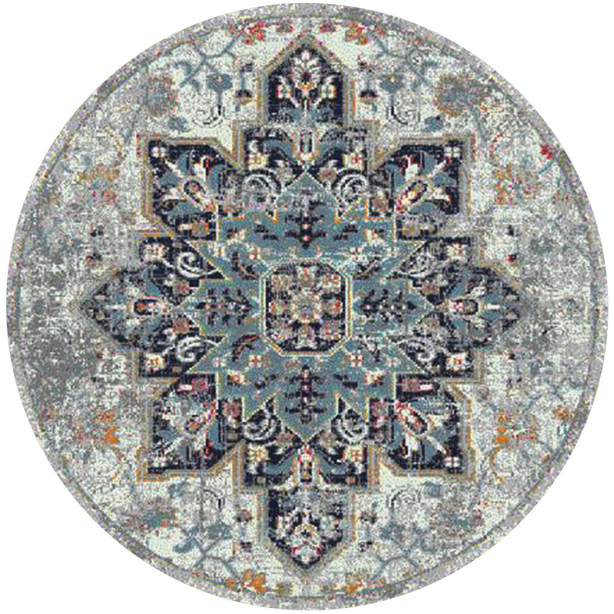 7' Gray Round Medallion Power Loom Area Rug-0