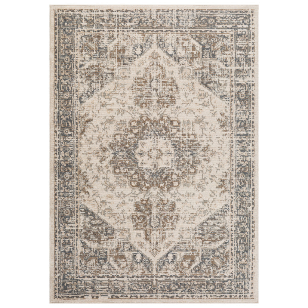 9' X 12' Beige Medallion Power Loom Area Rug-1