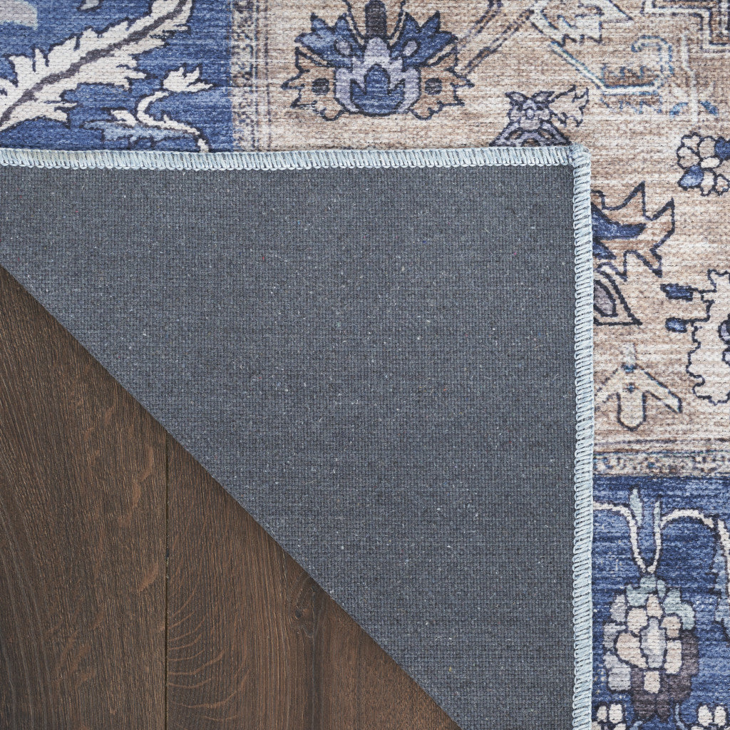 8' X 10' Blue and Beige Oriental Power Loom Distressed Washable Non Skid Area Rug-4