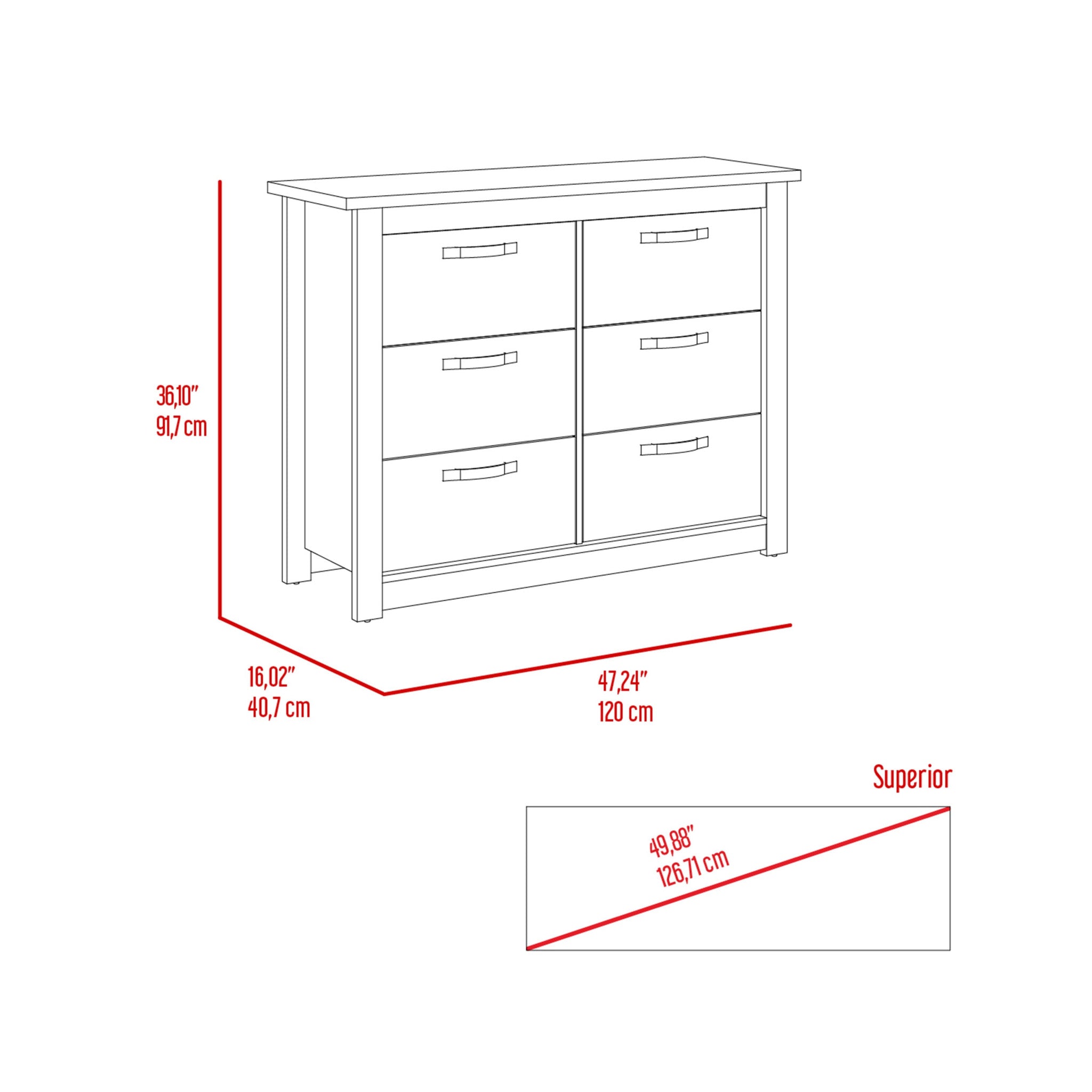 47" Oak Six Drawer Dresser-5