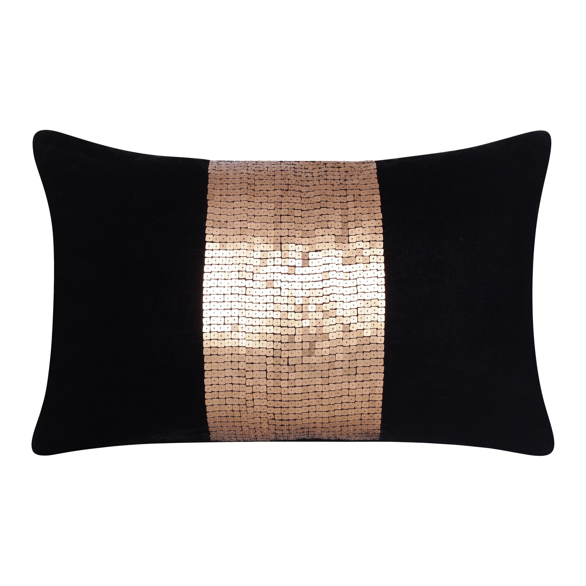 16" X 24" Black Striped Polyester Zippered Pillow With Beads-0