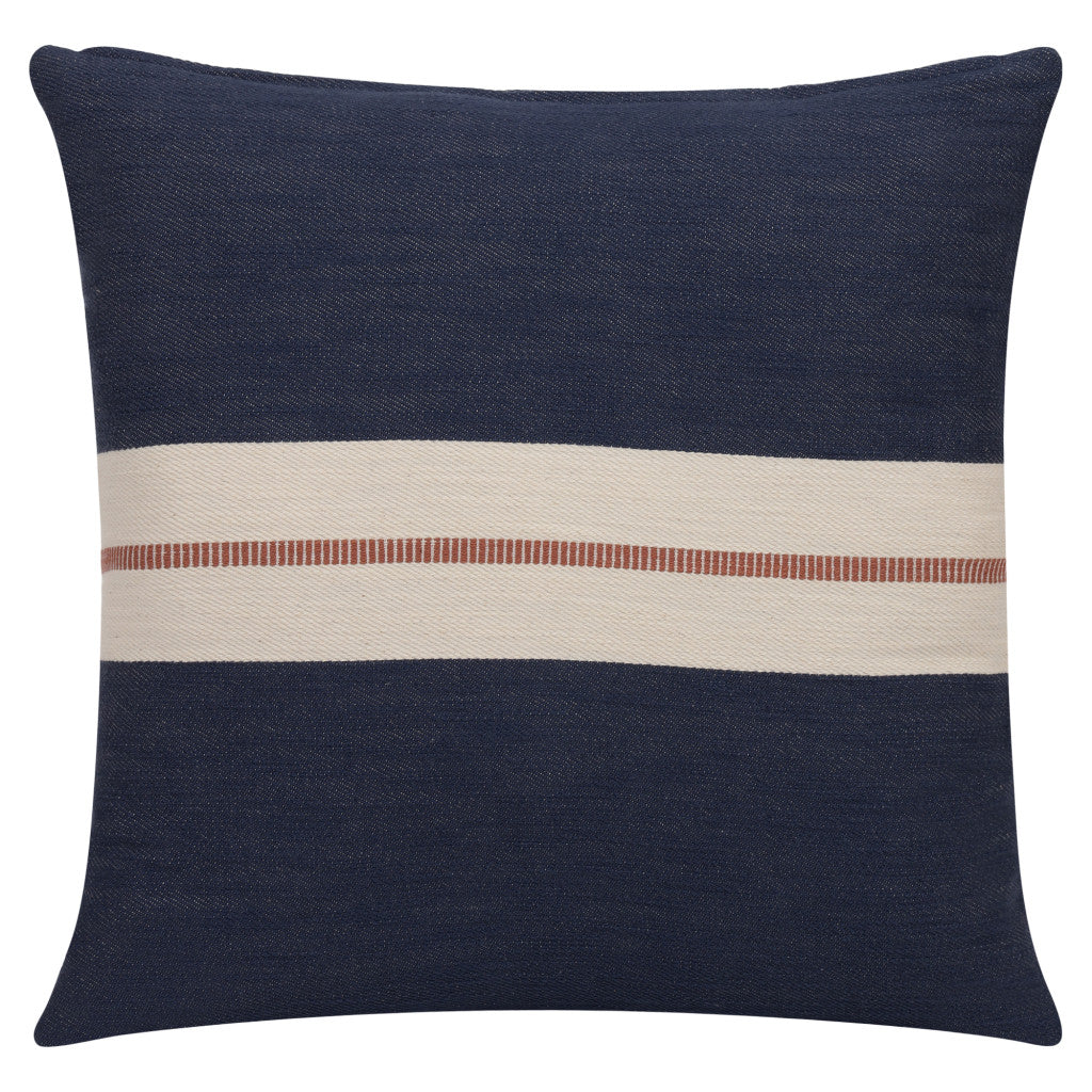 20" X 20" Blue Striped Cotton Zippered Pillow-0