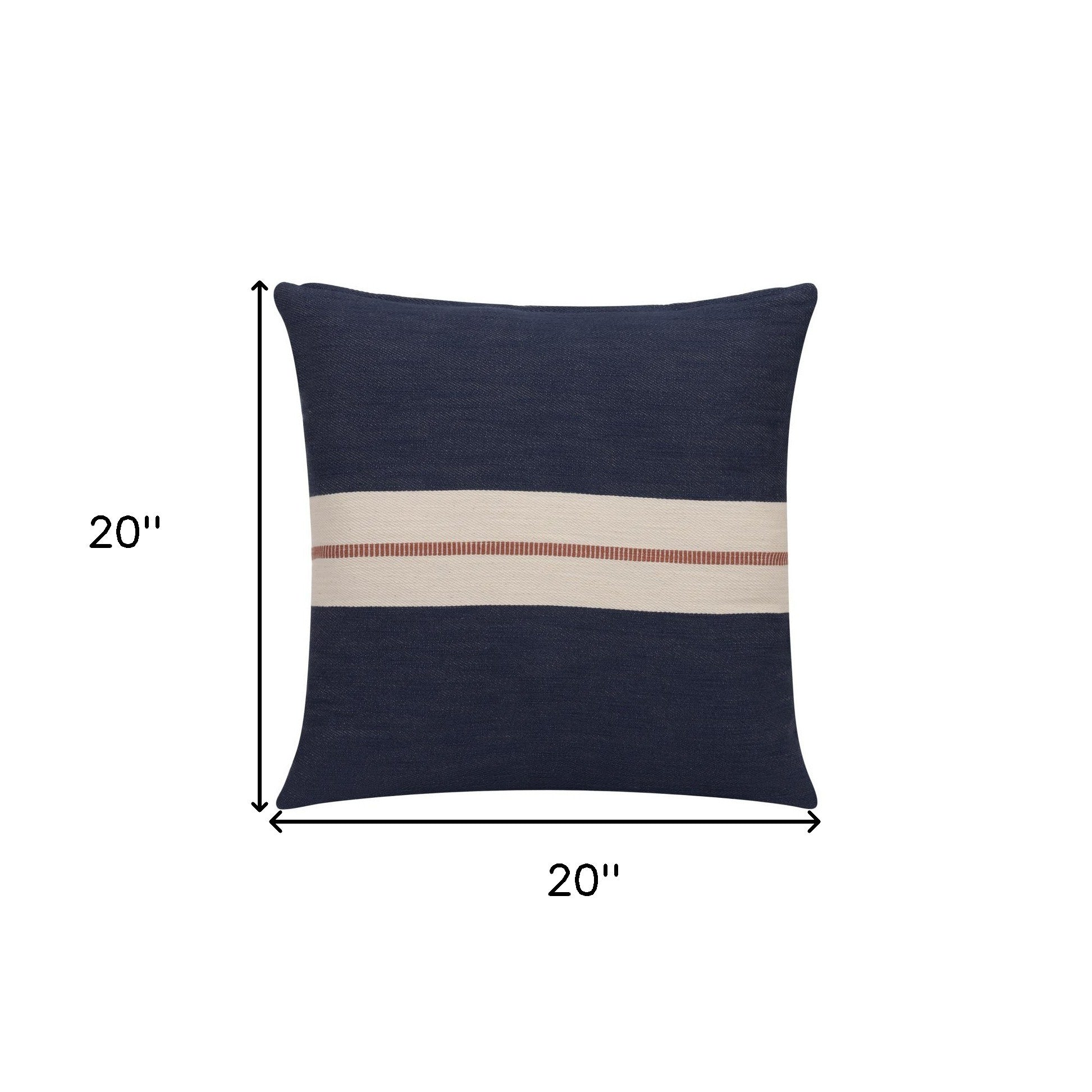 20" X 20" Blue Striped Cotton Zippered Pillow-8