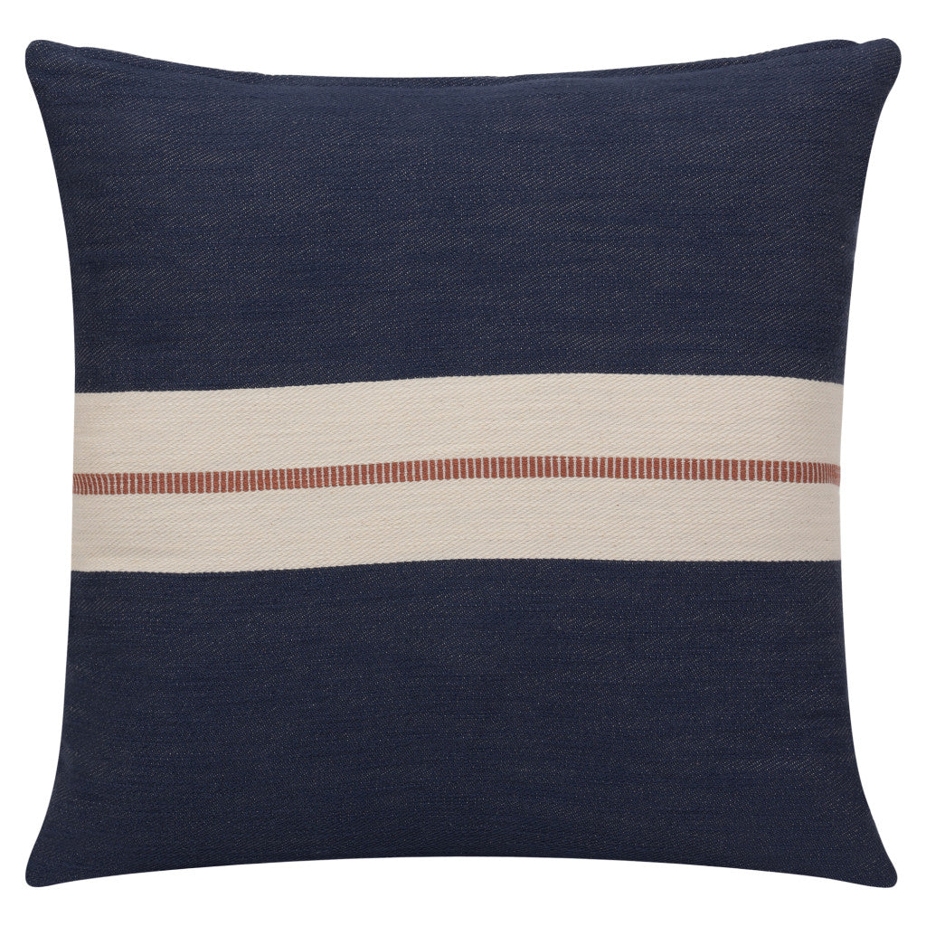 20" X 20" Blue Striped Cotton Zippered Pillow-2