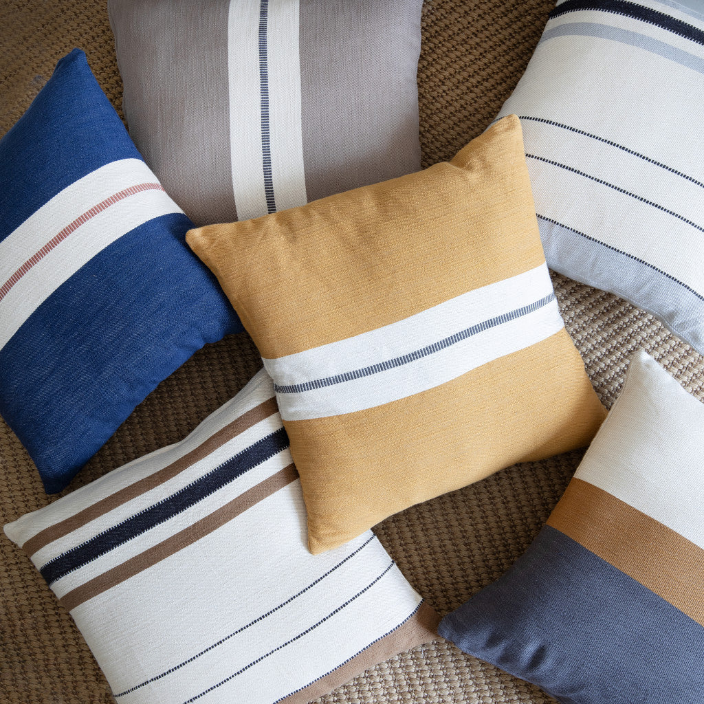 20" X 20" Blue Striped Cotton Zippered Pillow-7