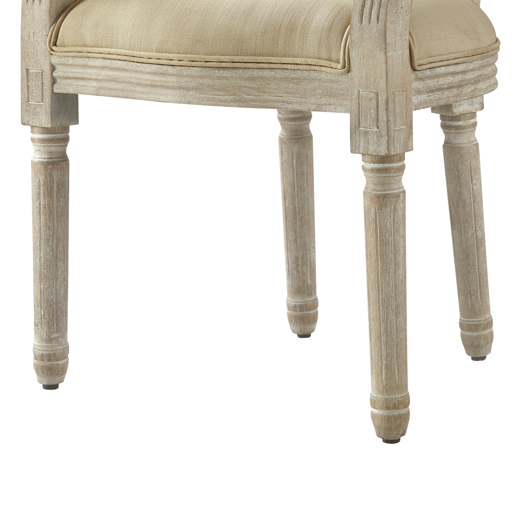 Tufted Beige and Brown Upholstered Linen Dining Arm Chair-5