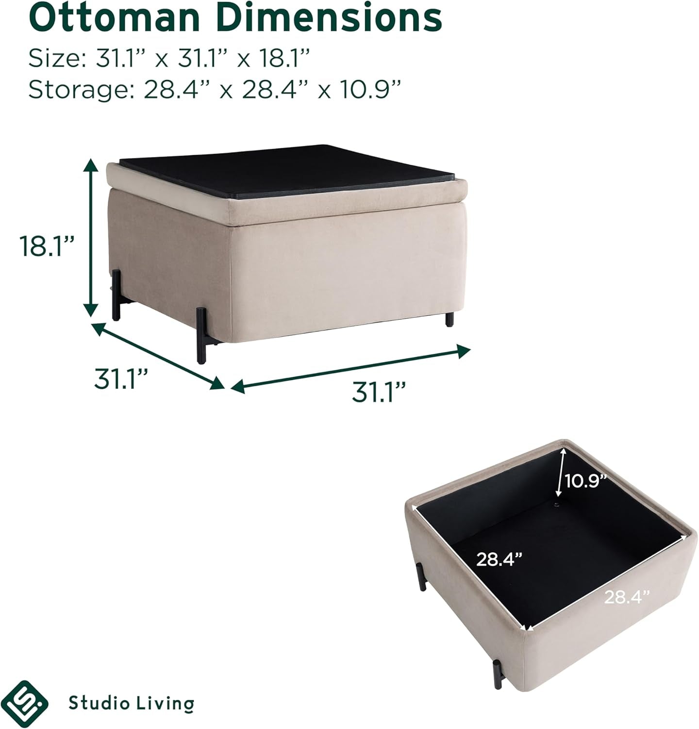 Connor Thirty One Point One Inch Taupe Velvet Storage Ottoman