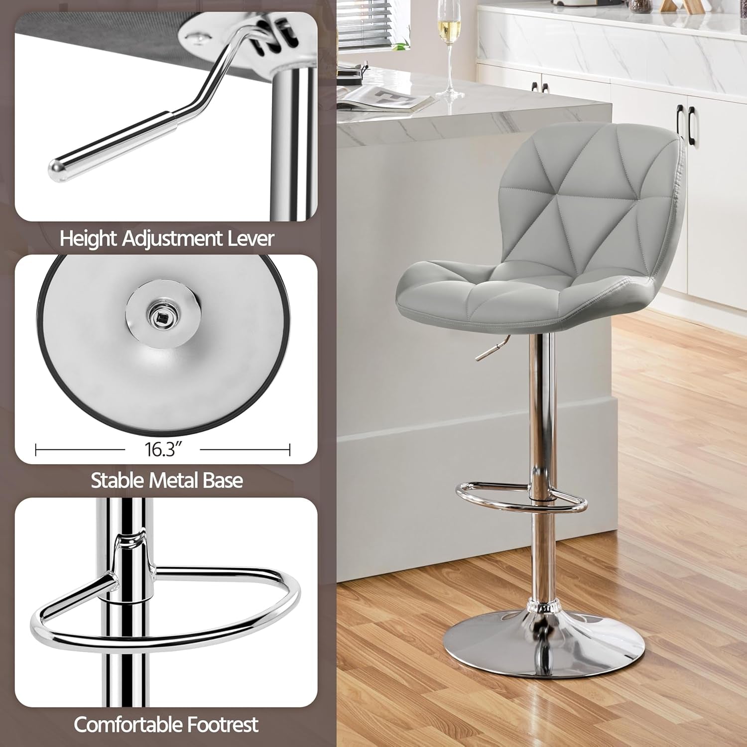 Elegant PU Leather Swivel Bar Stools Set of Four