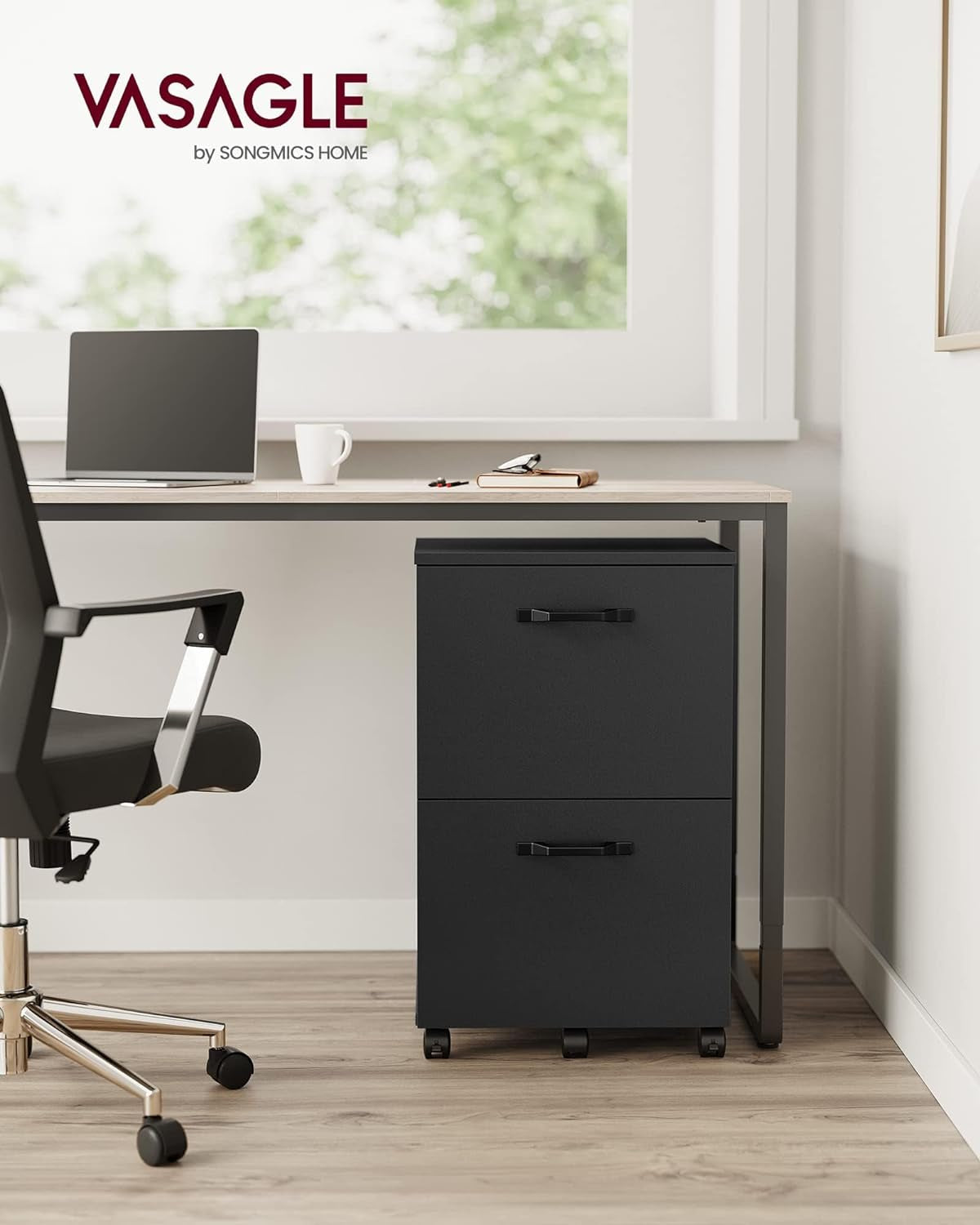 2-Drawer File Cabinet Matte Black For Home Office And Printer Stand Fits A4 And Letter Files