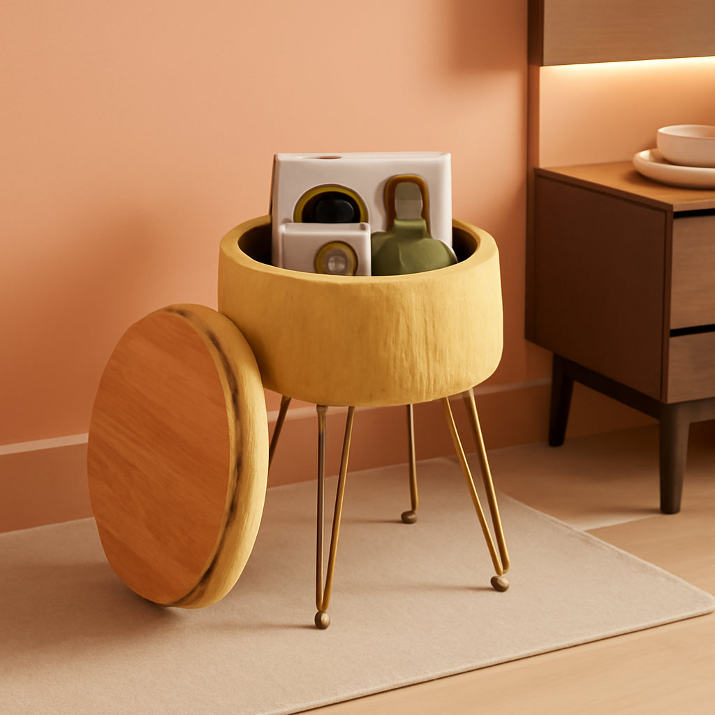 Ginger Velvet Storage Ottoman With Generous Capacity